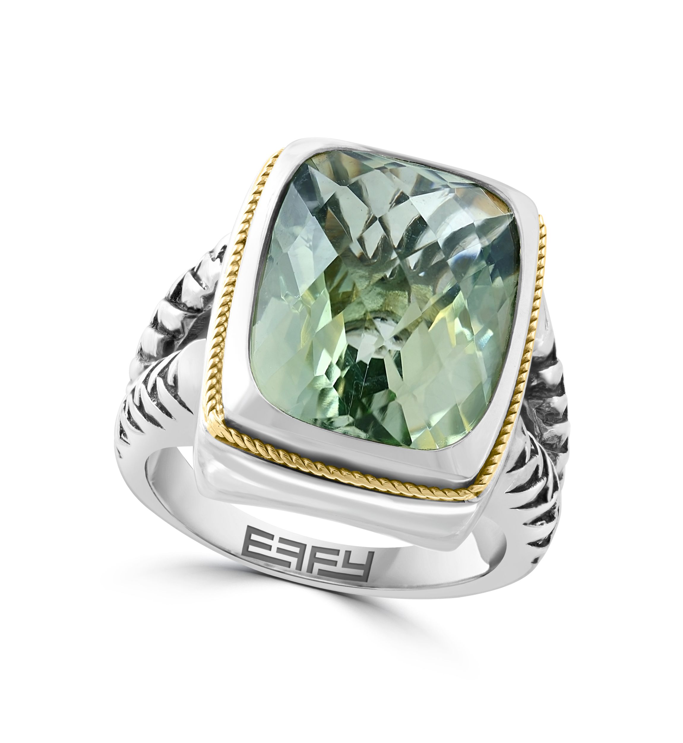 Green Amethyst Ring in Sterling Silver and 18K Yellow Gold