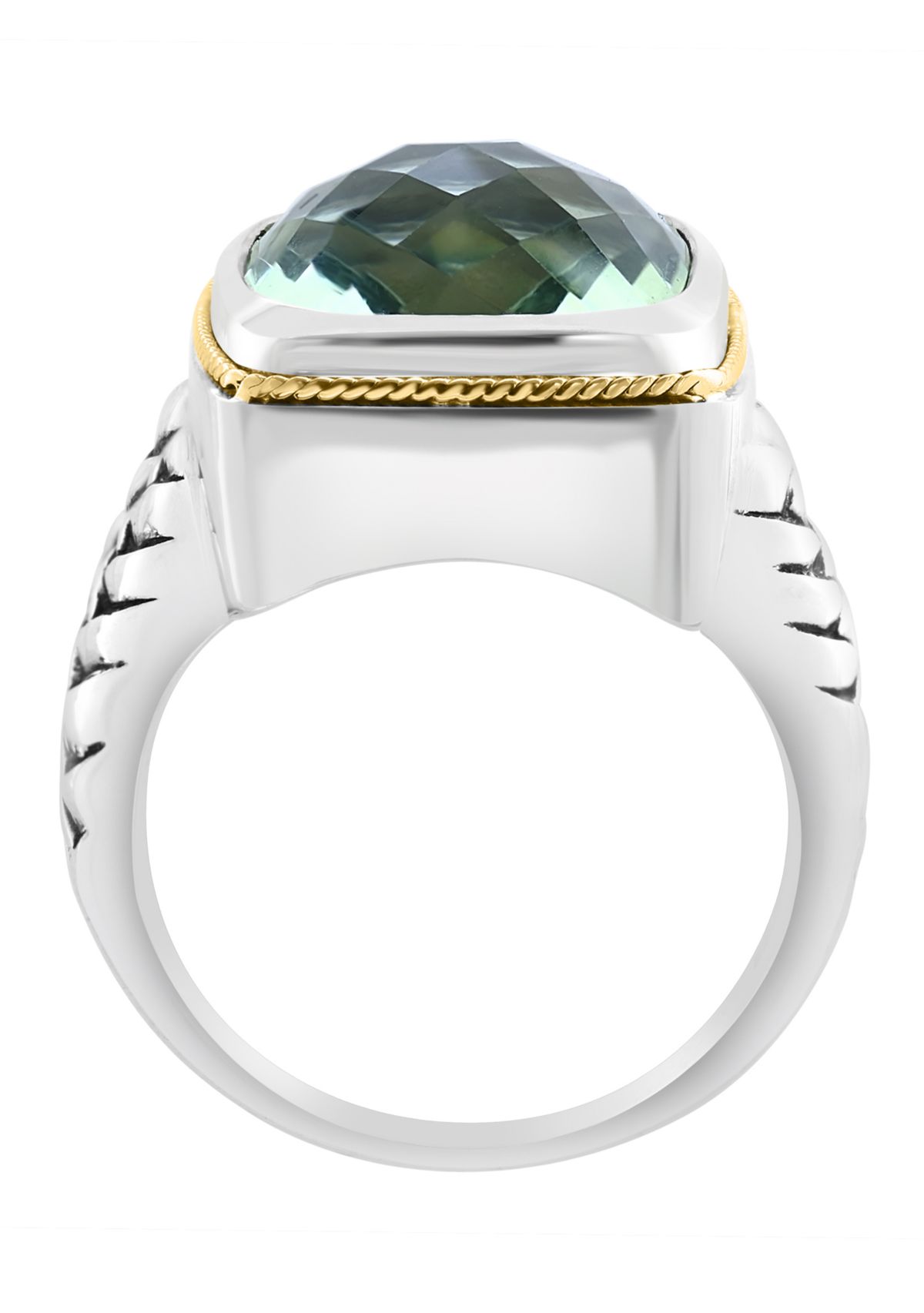 Green Amethyst Ring in Sterling Silver and 18K Yellow Gold