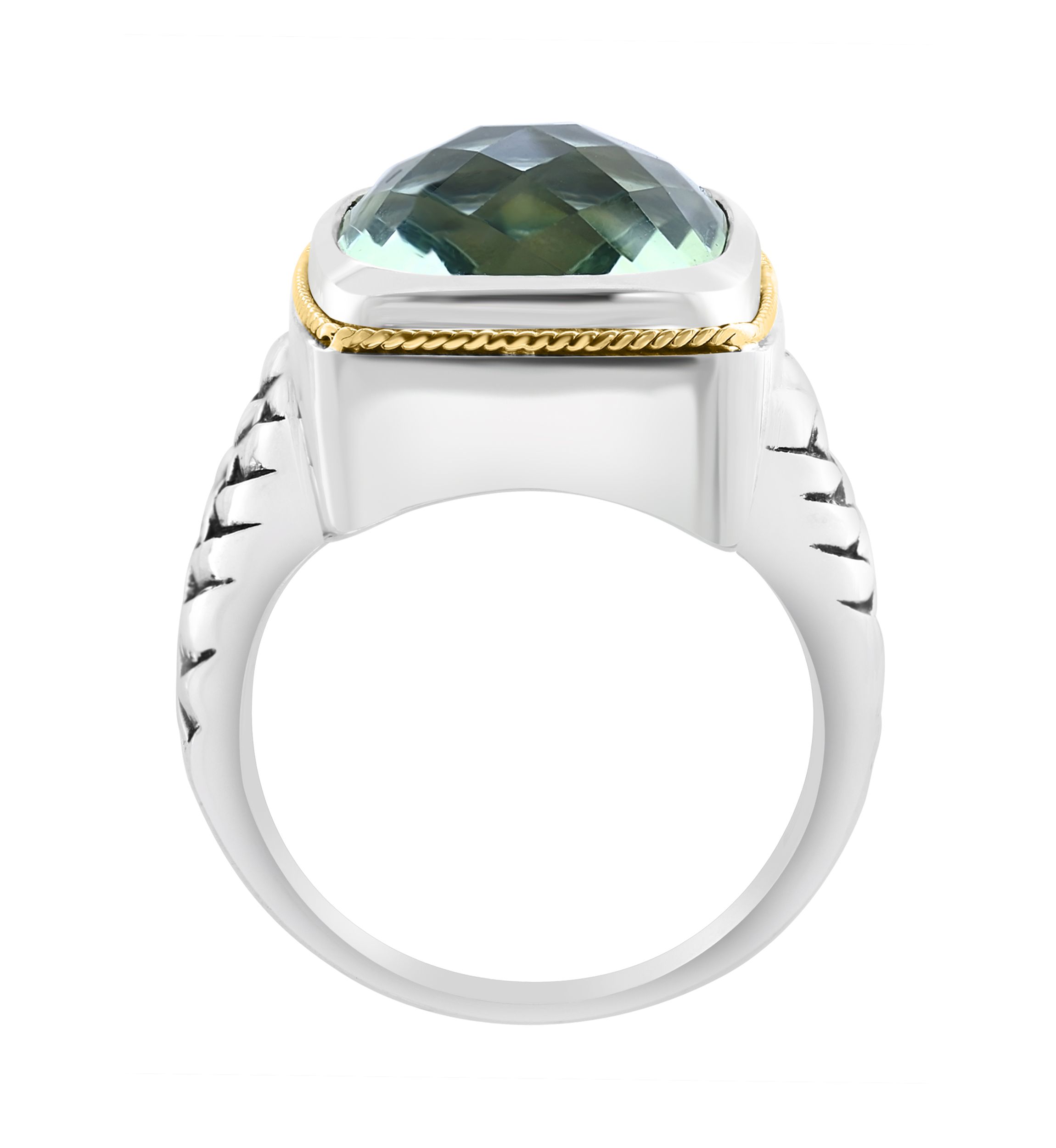 Green Amethyst Ring in Sterling Silver and 18K Yellow Gold