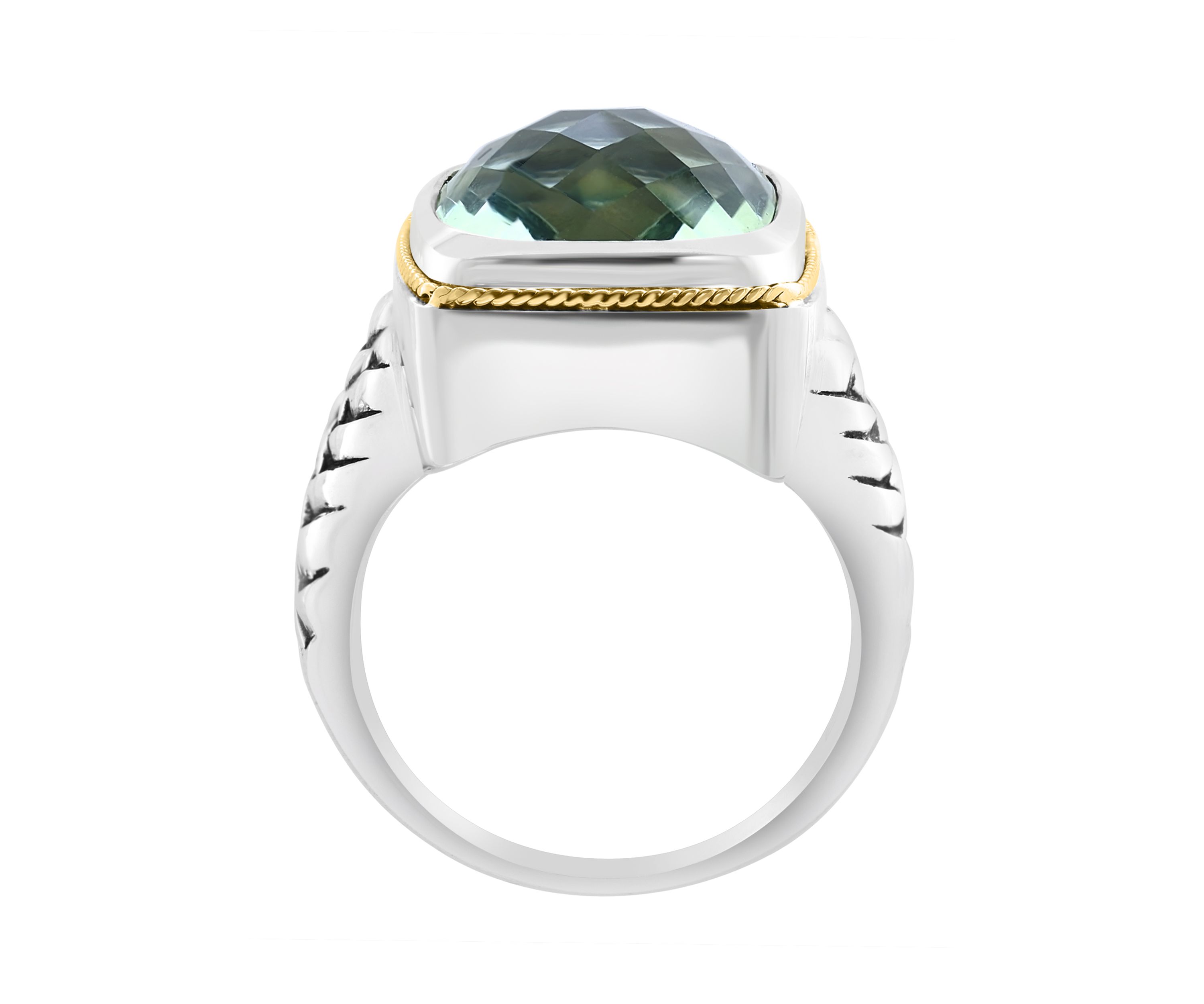 Green Amethyst Ring in Sterling Silver and 18K Yellow Gold