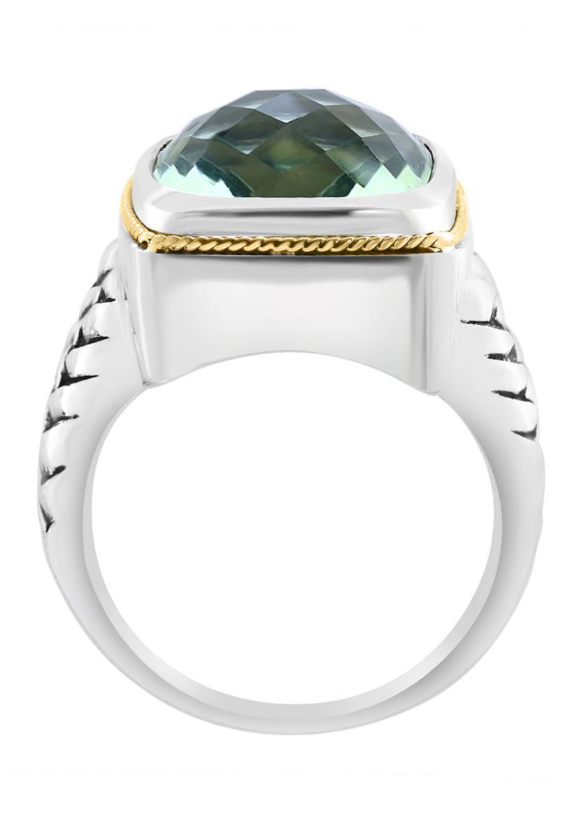 Green Amethyst Ring in Sterling Silver and 18K Yellow Gold