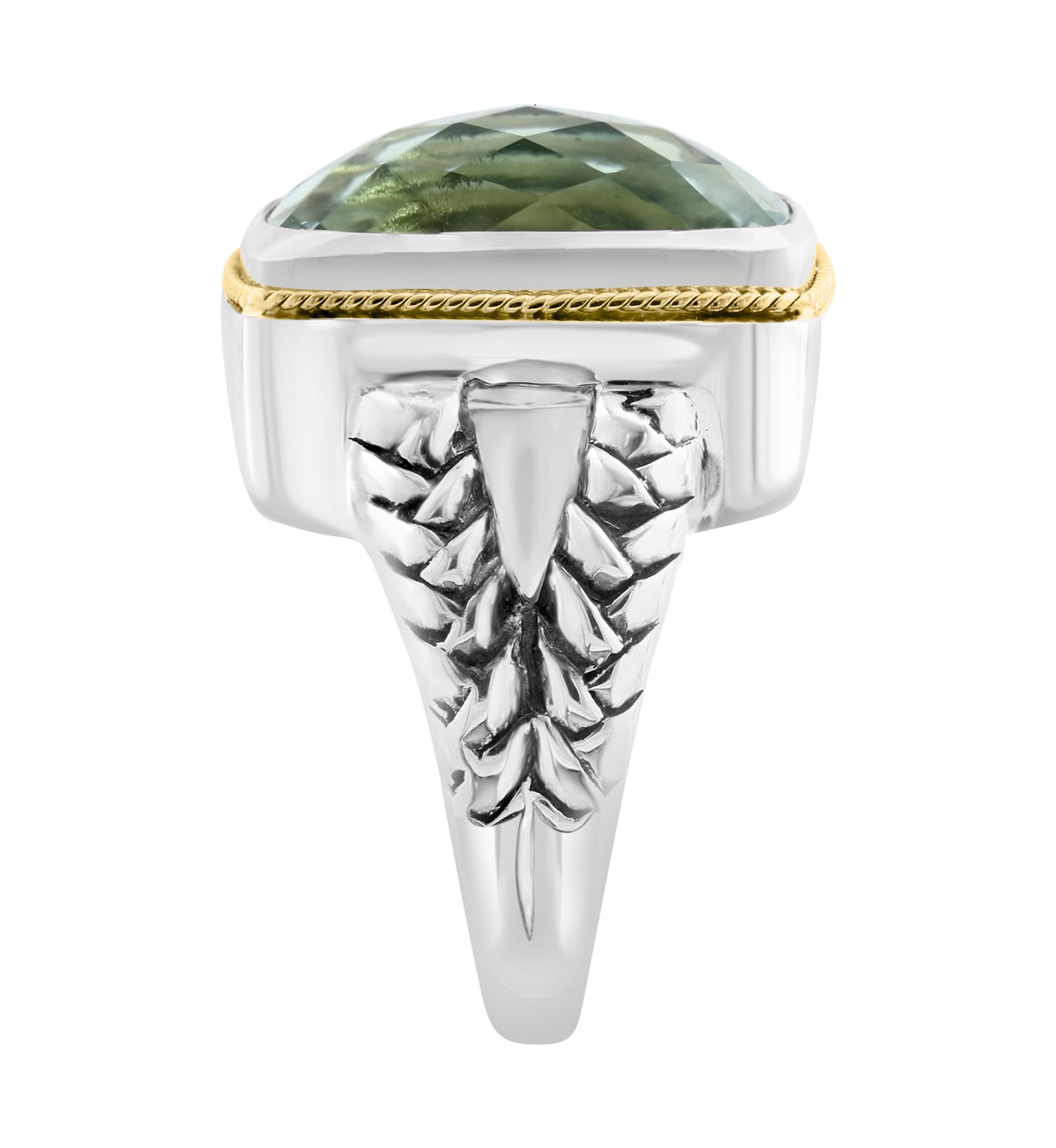 Green Amethyst Ring in Sterling Silver and 18K Yellow Gold
