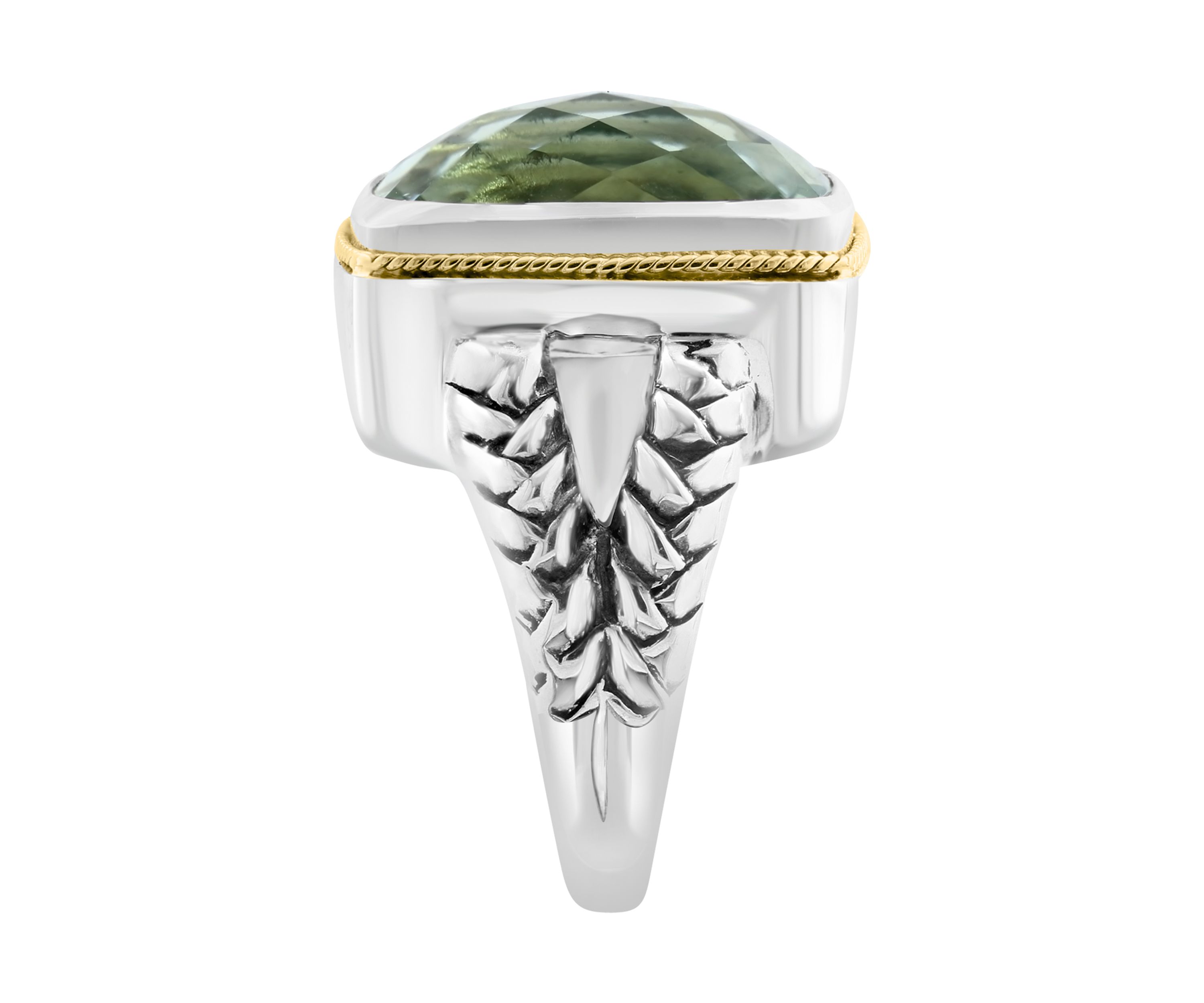 Green Amethyst Ring in Sterling Silver and 18K Yellow Gold