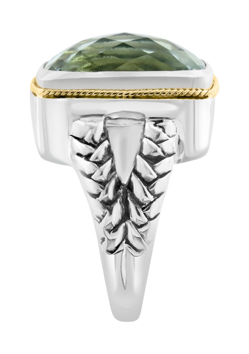 Green Amethyst Ring in Sterling Silver and 18K Yellow Gold