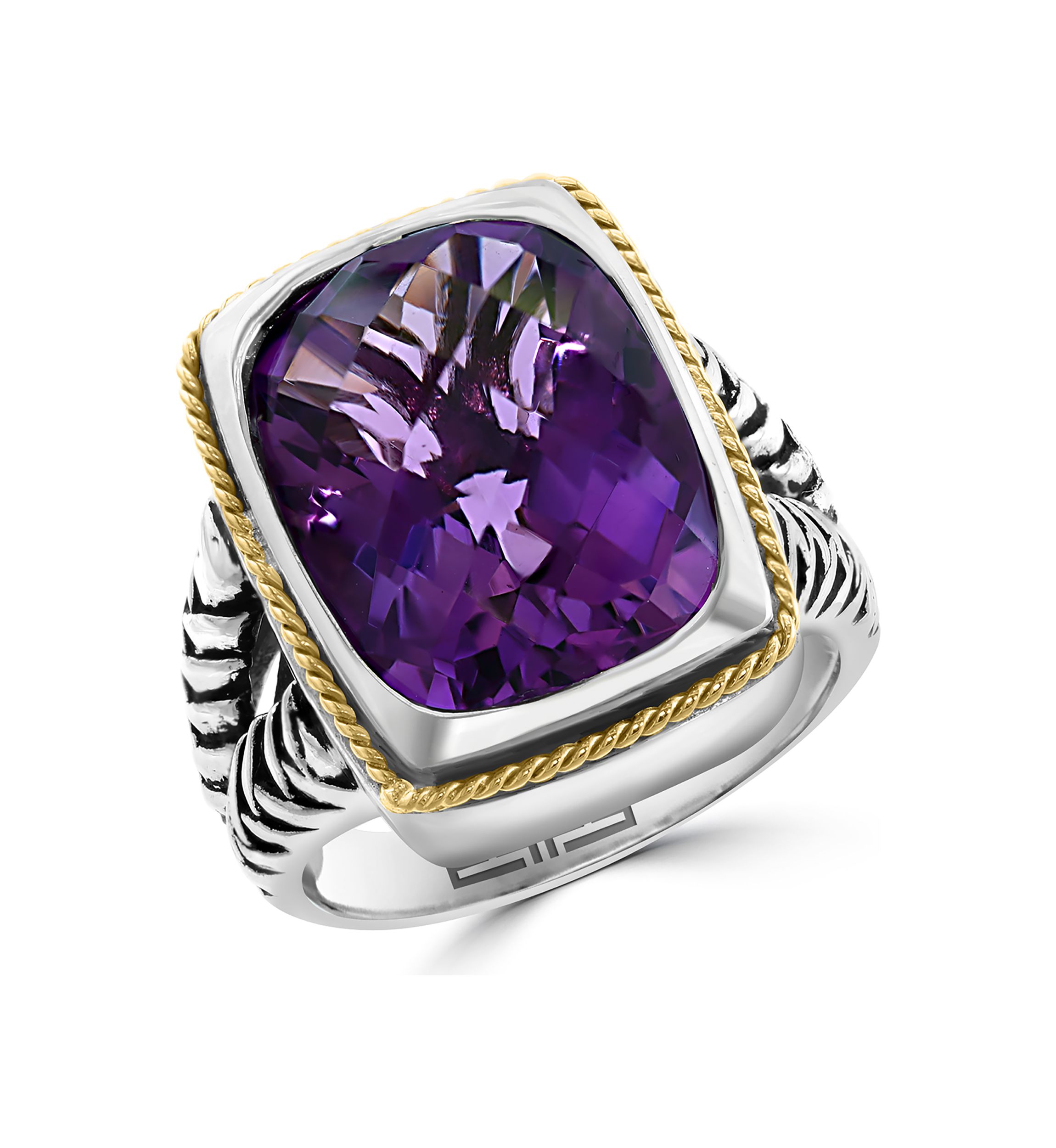 Effy® Amethyst Ring in Sterling Silver and 18K Yellow Gold Belk