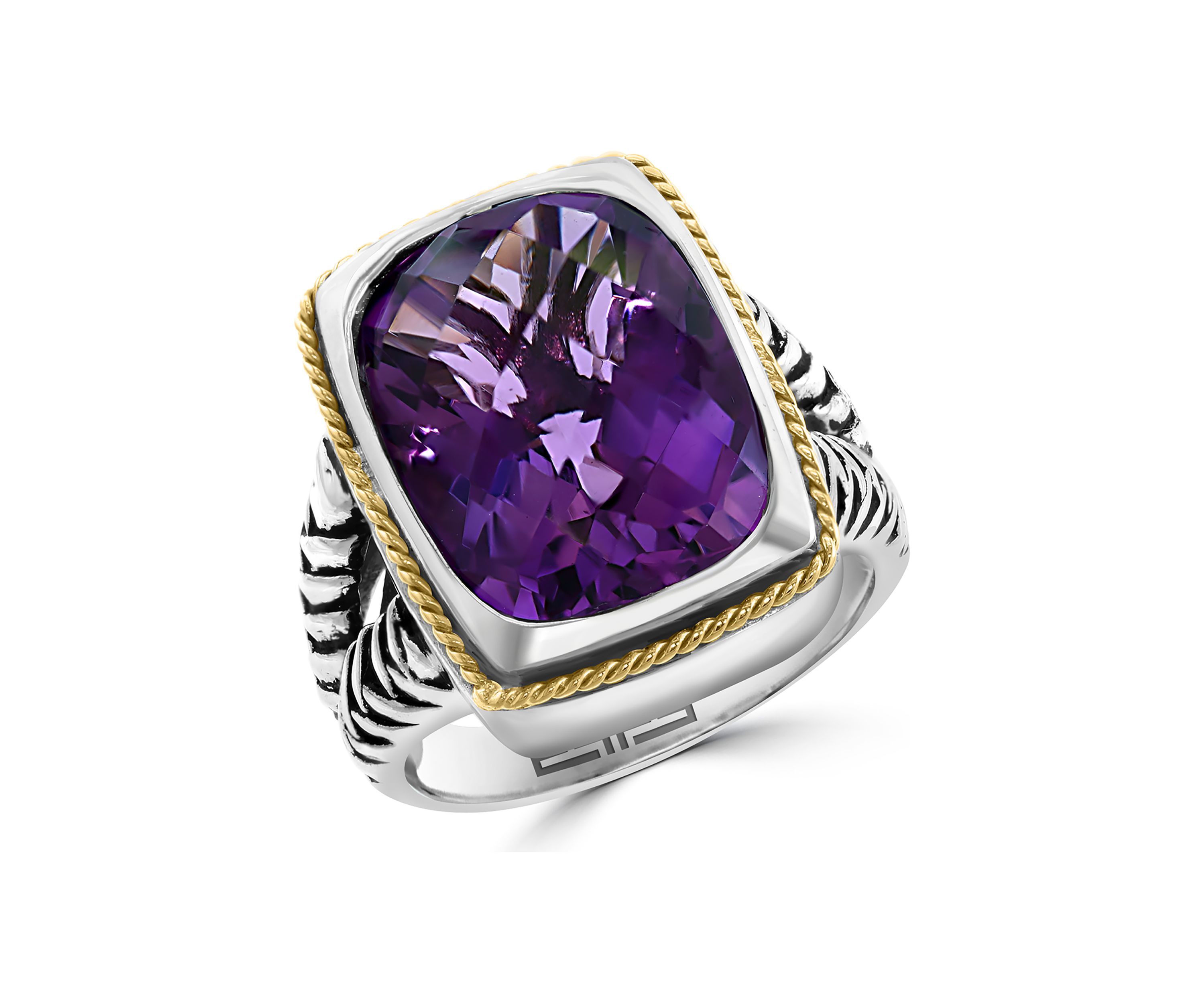 Amethyst Ring in Sterling Silver and 18K Yellow Gold