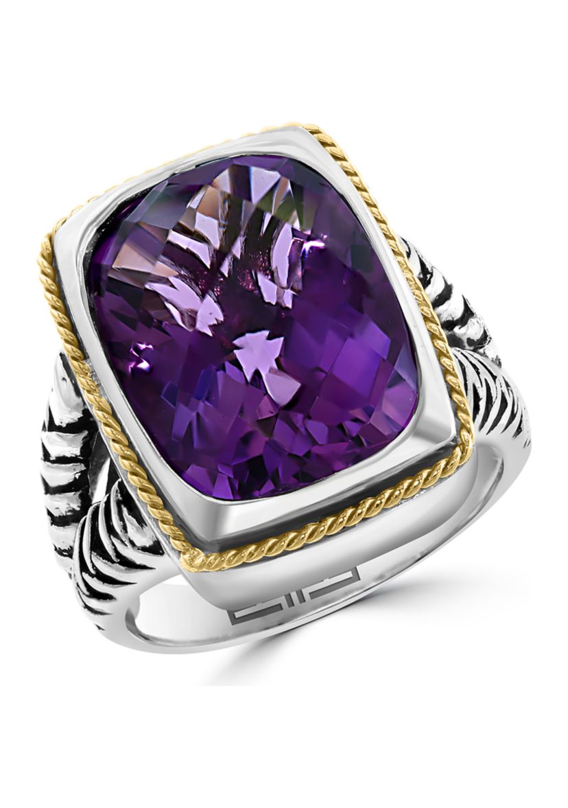 Amethyst Ring in Sterling Silver and 18K Yellow Gold
