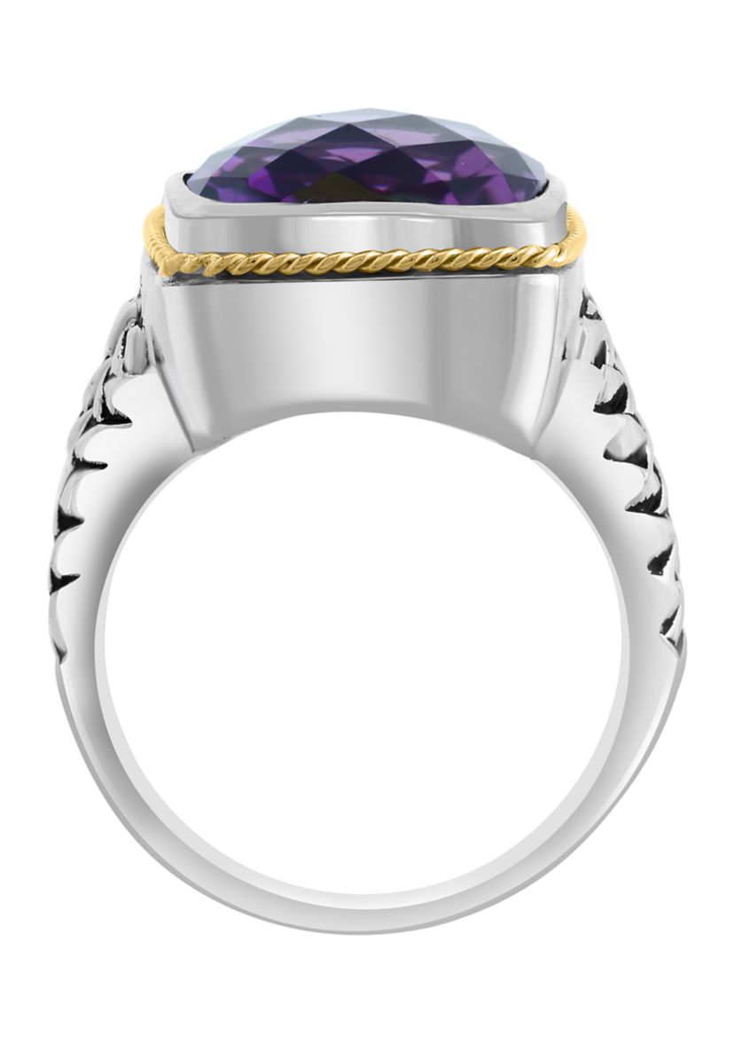 Amethyst Ring in Sterling Silver and 18K Yellow Gold
