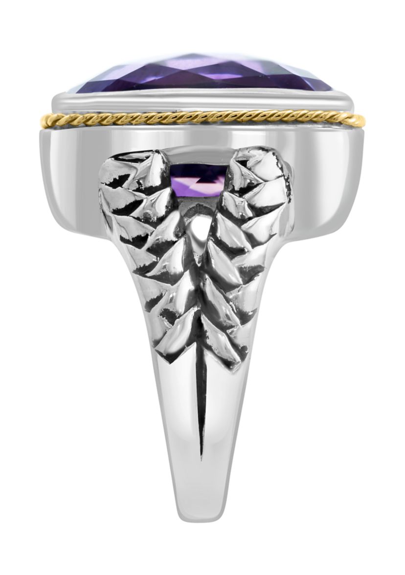 Amethyst Ring in Sterling Silver and 18K Yellow Gold