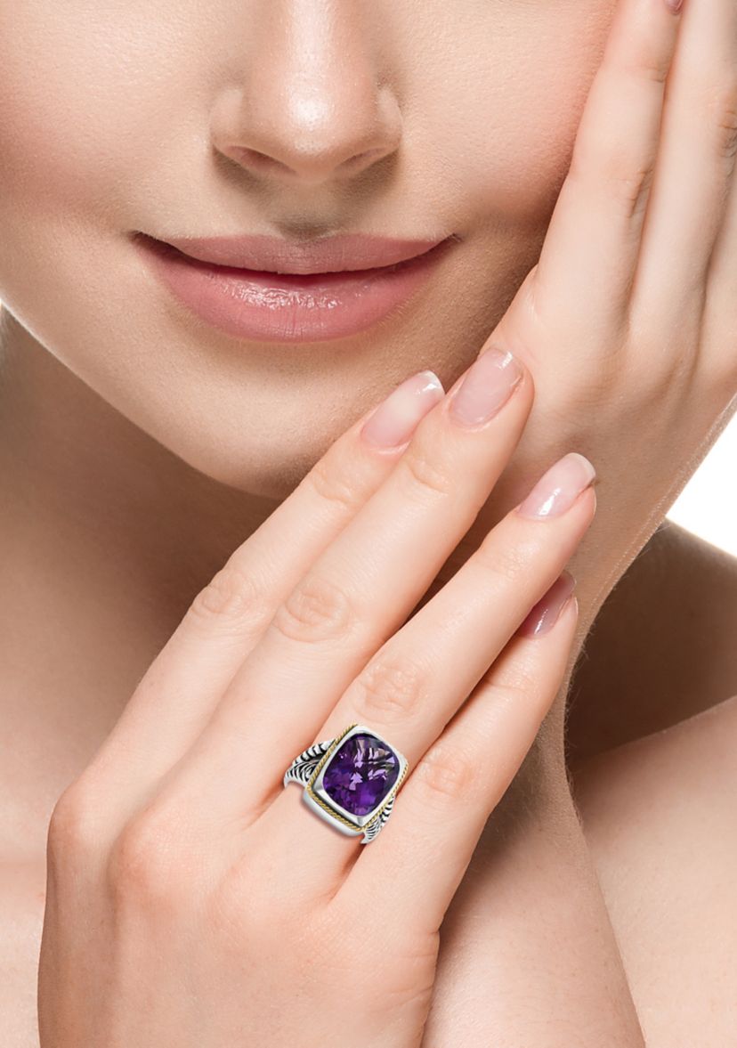 Amethyst Ring in Sterling Silver and 18K Yellow Gold