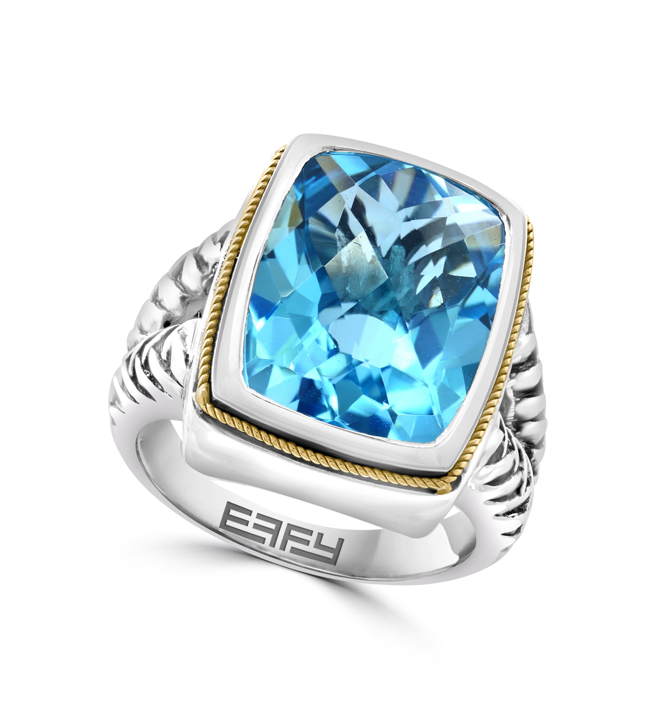 Blue Topaz Ring in Sterling Silver and 18K Yellow Gold