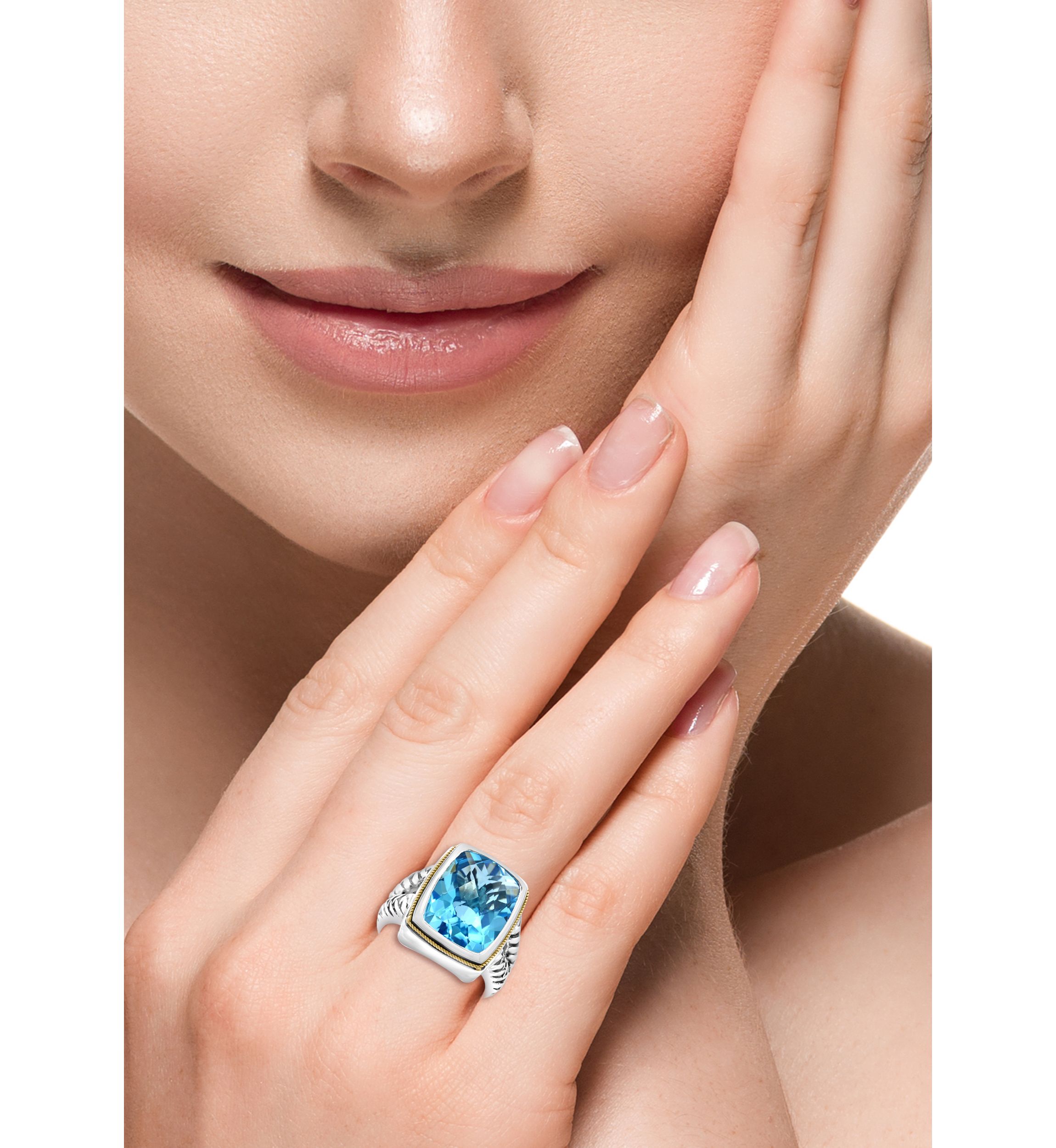 Blue Topaz Ring in Sterling Silver and 18K Yellow Gold