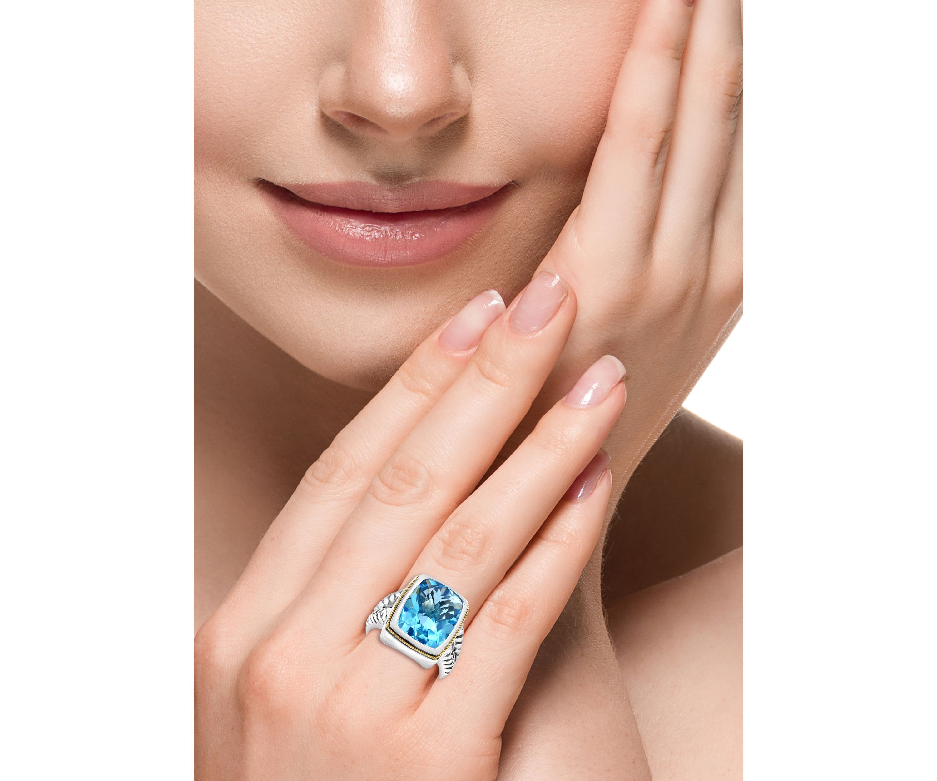 Blue Topaz Ring in Sterling Silver and 18K Yellow Gold
