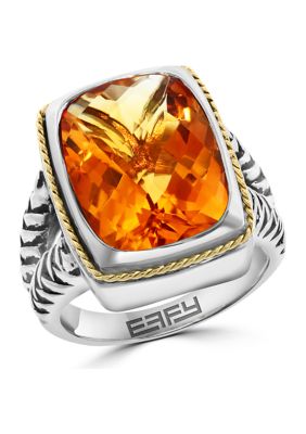 Effy Citrine Square Ring in Sterling Silver and 18K Yellow Gold, 7 -  0617892919220