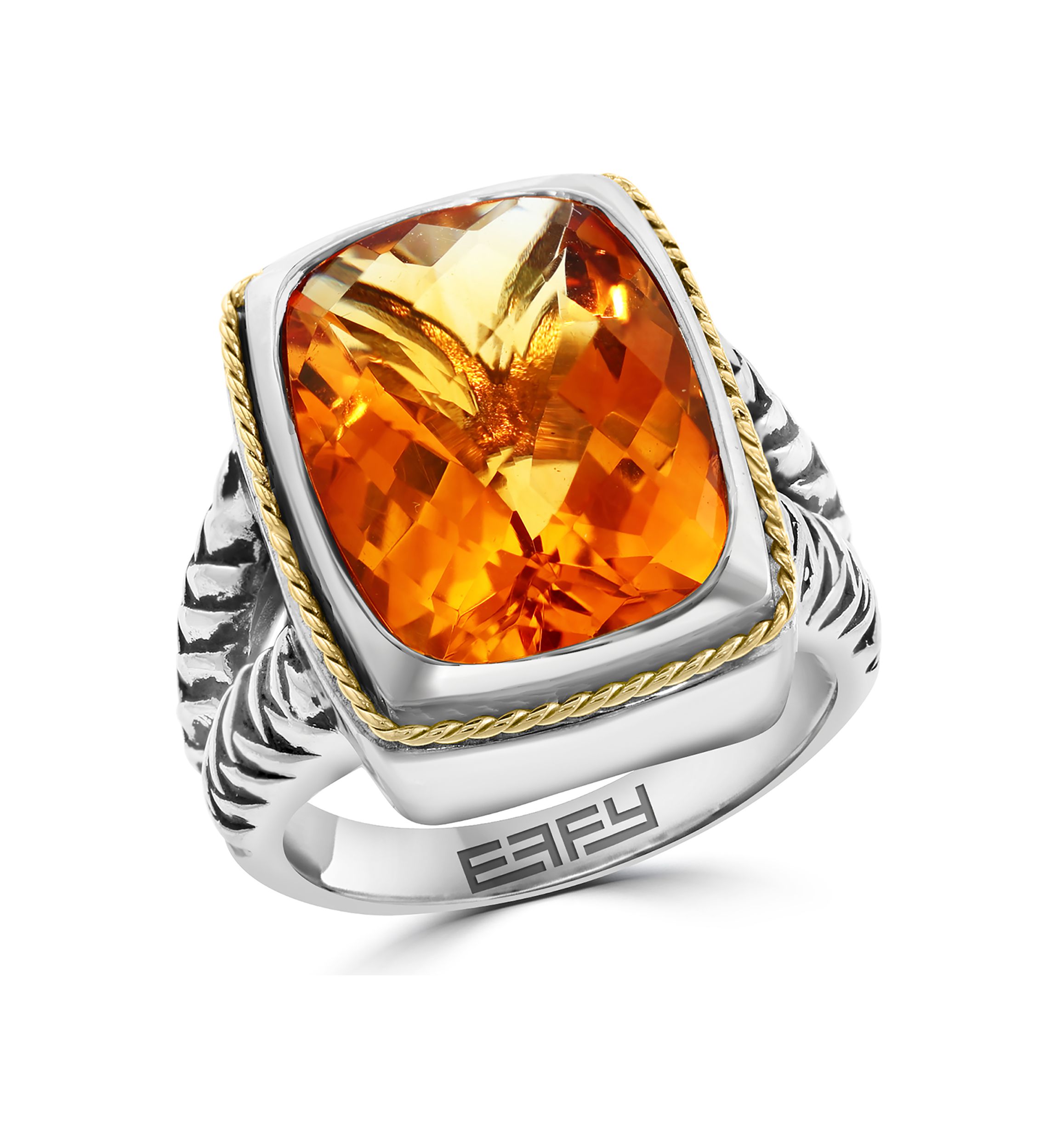 Citrine Square Ring in Sterling Silver and 18K Yellow Gold