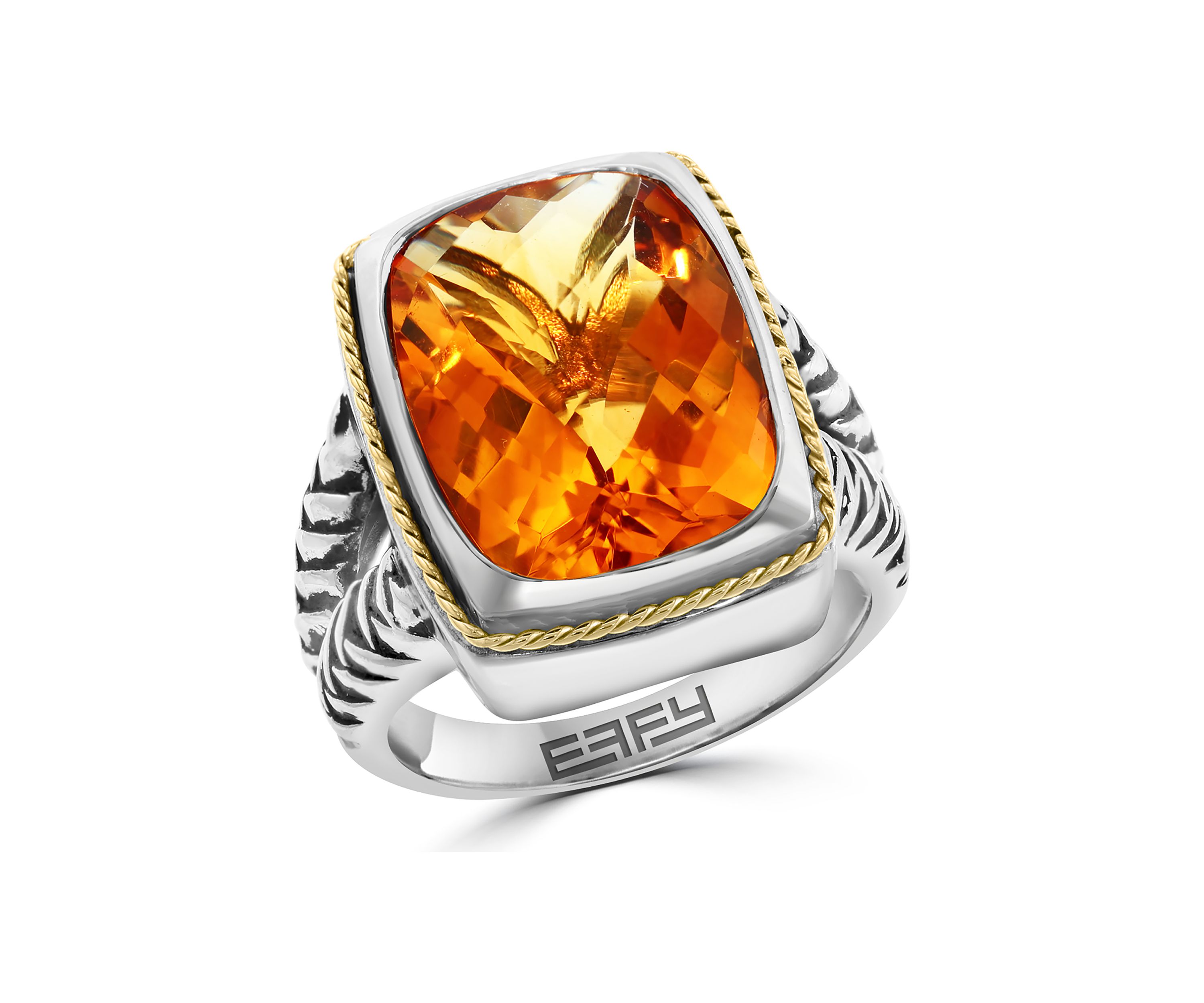 Citrine Square Ring in Sterling Silver and 18K Yellow Gold