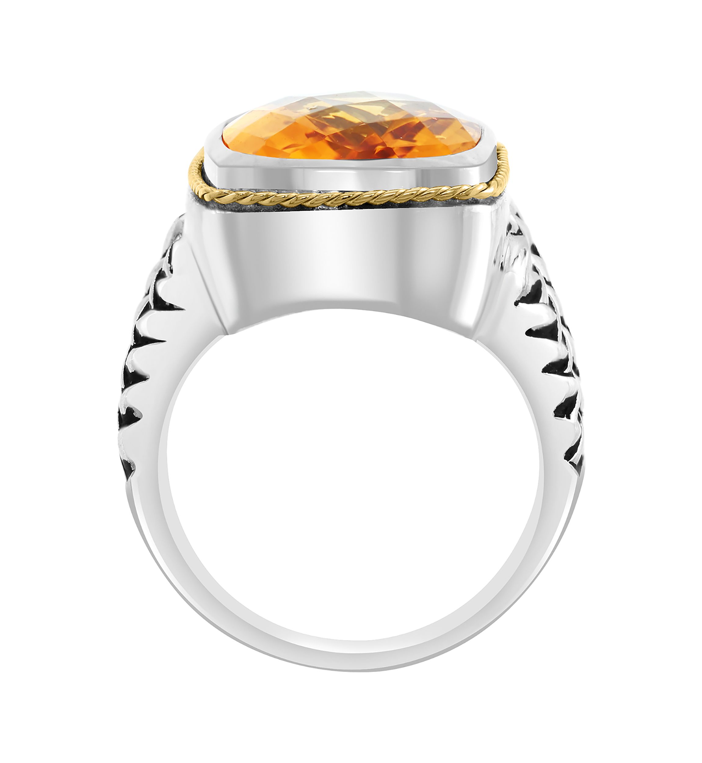 Citrine Square Ring in Sterling Silver and 18K Yellow Gold