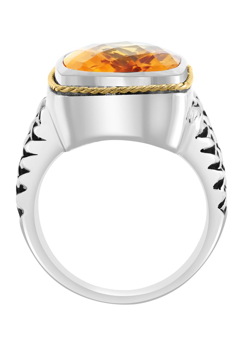 Citrine Square Ring in Sterling Silver and 18K Yellow Gold