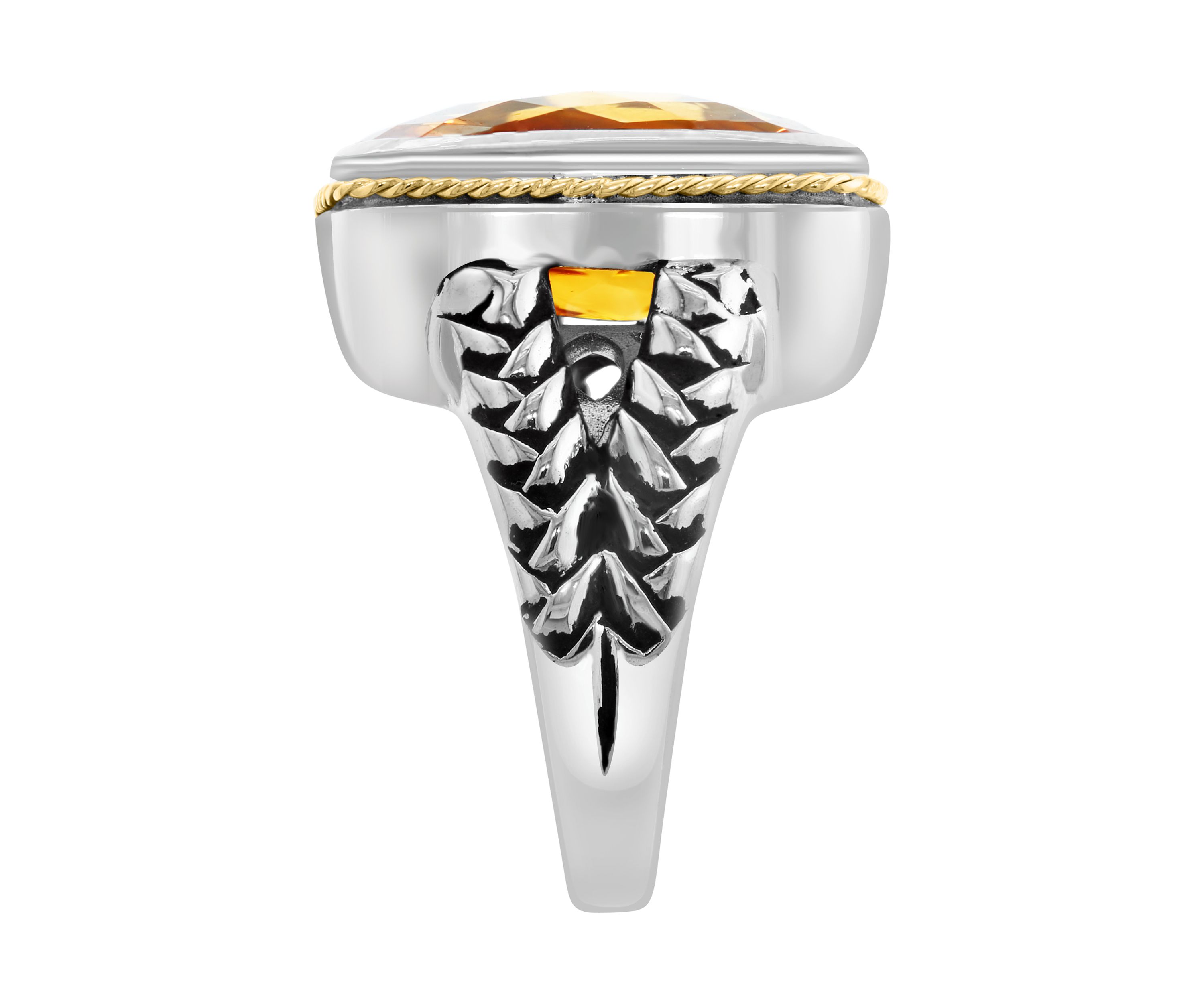 Citrine Square Ring in Sterling Silver and 18K Yellow Gold