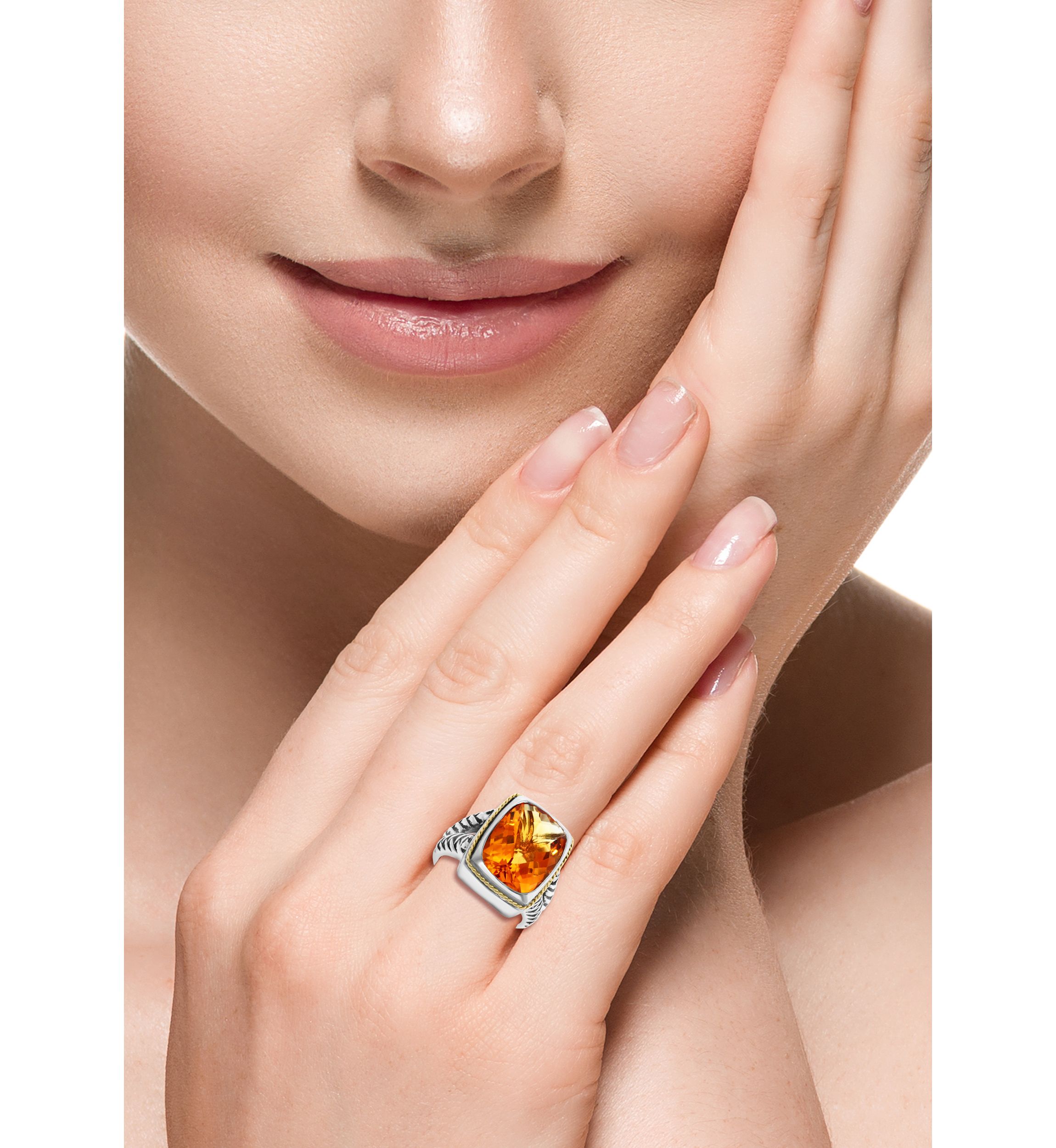 Citrine Square Ring in Sterling Silver and 18K Yellow Gold