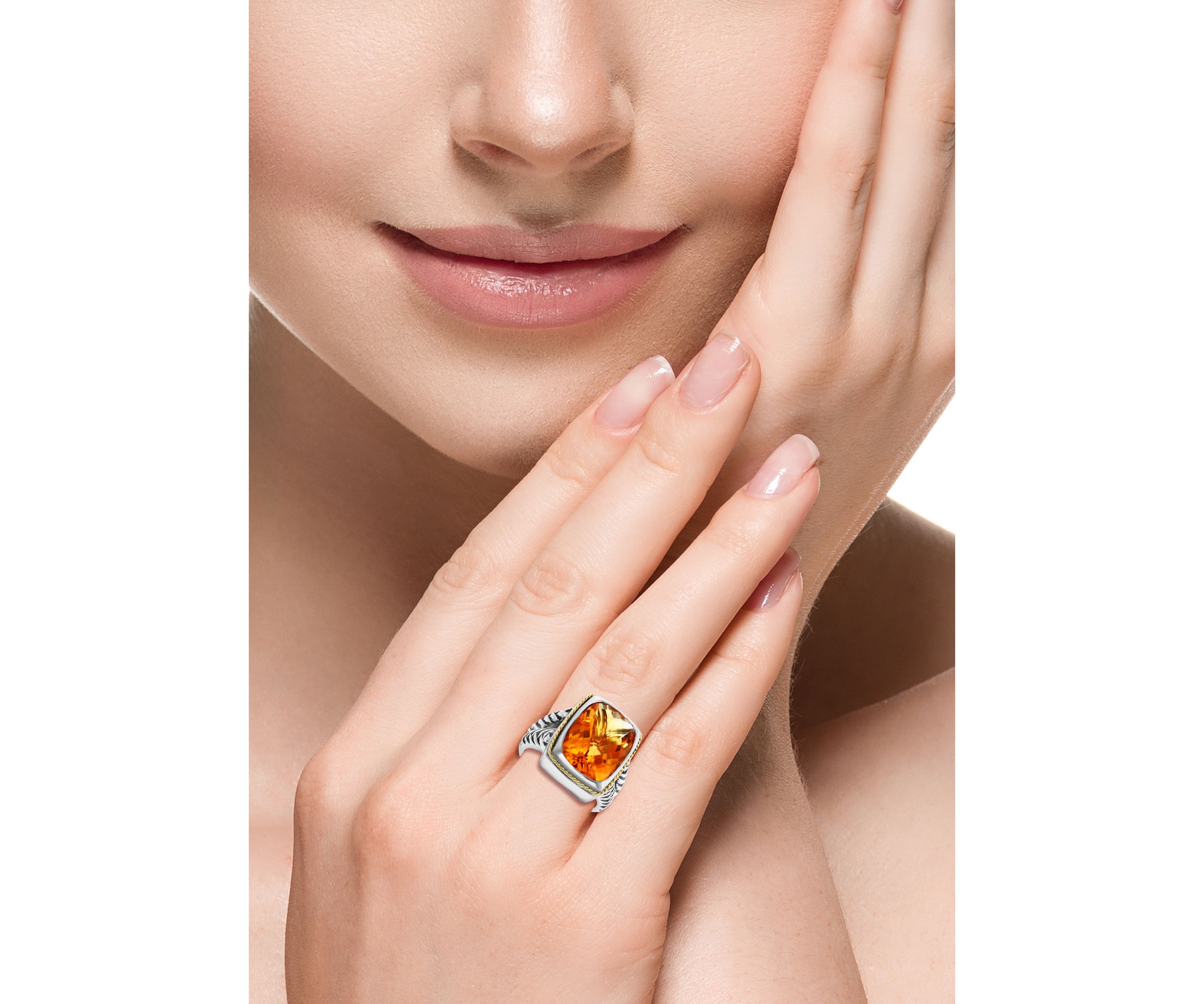 Citrine Square Ring in Sterling Silver and 18K Yellow Gold