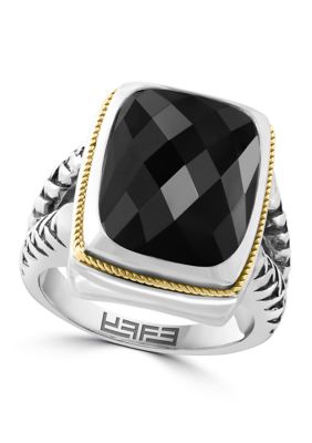 Effy 8.55 ct. t.w. Onyx Ring in Sterling Silver and 18K Yellow Gold, 7 -  0617892482885