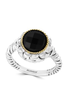 Effy 2.50 Ct. T.w. Onyx Ring In Sterling Silver And 18K Yellow Gold