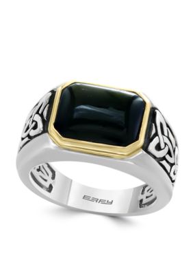 Effy Men's Sterling Silver Yellow Gold Onyx Ring, 10