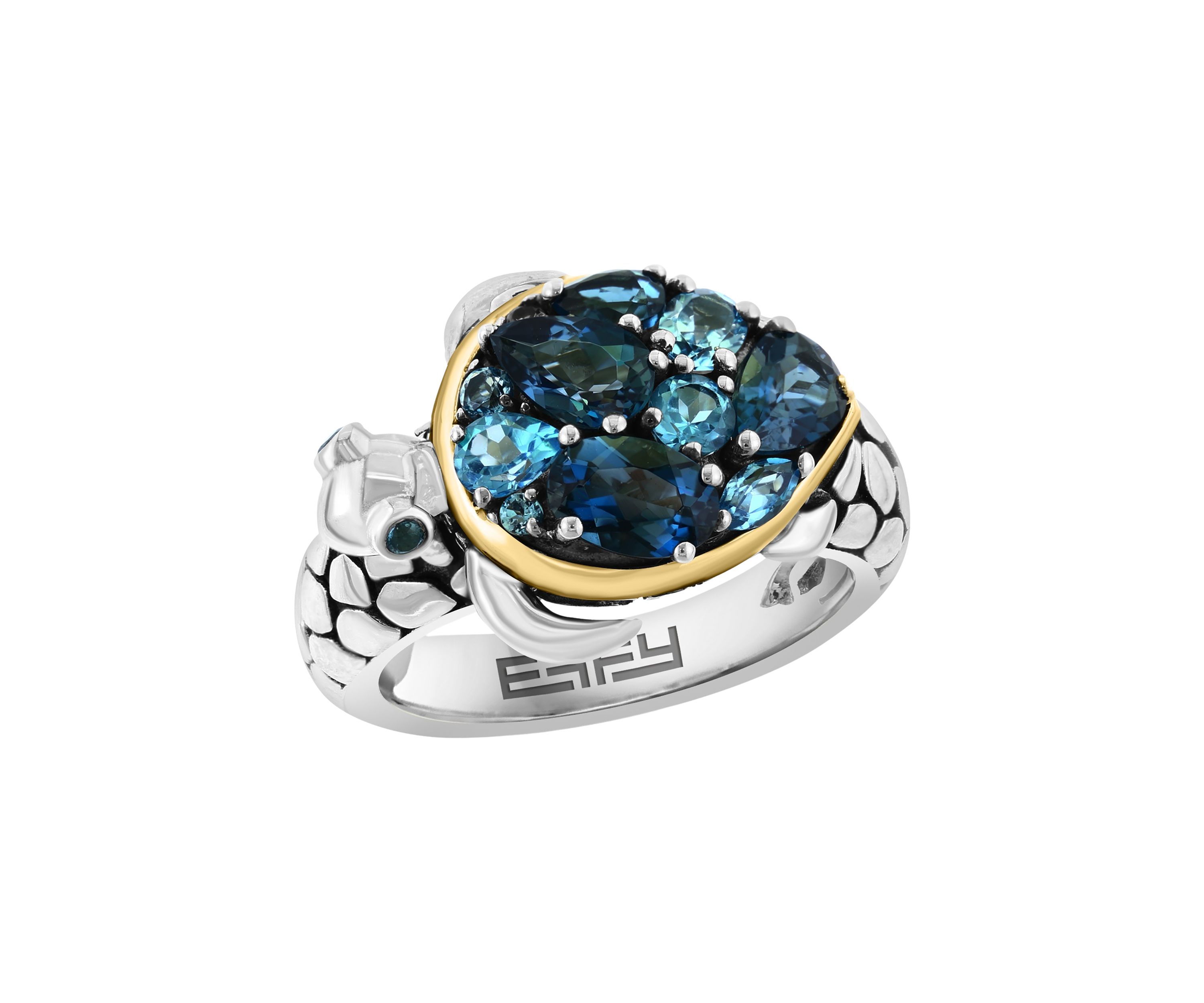 925 Sterling Silver/14K Yellow Gold Bluet Topaz, London Blue Topaz Ring