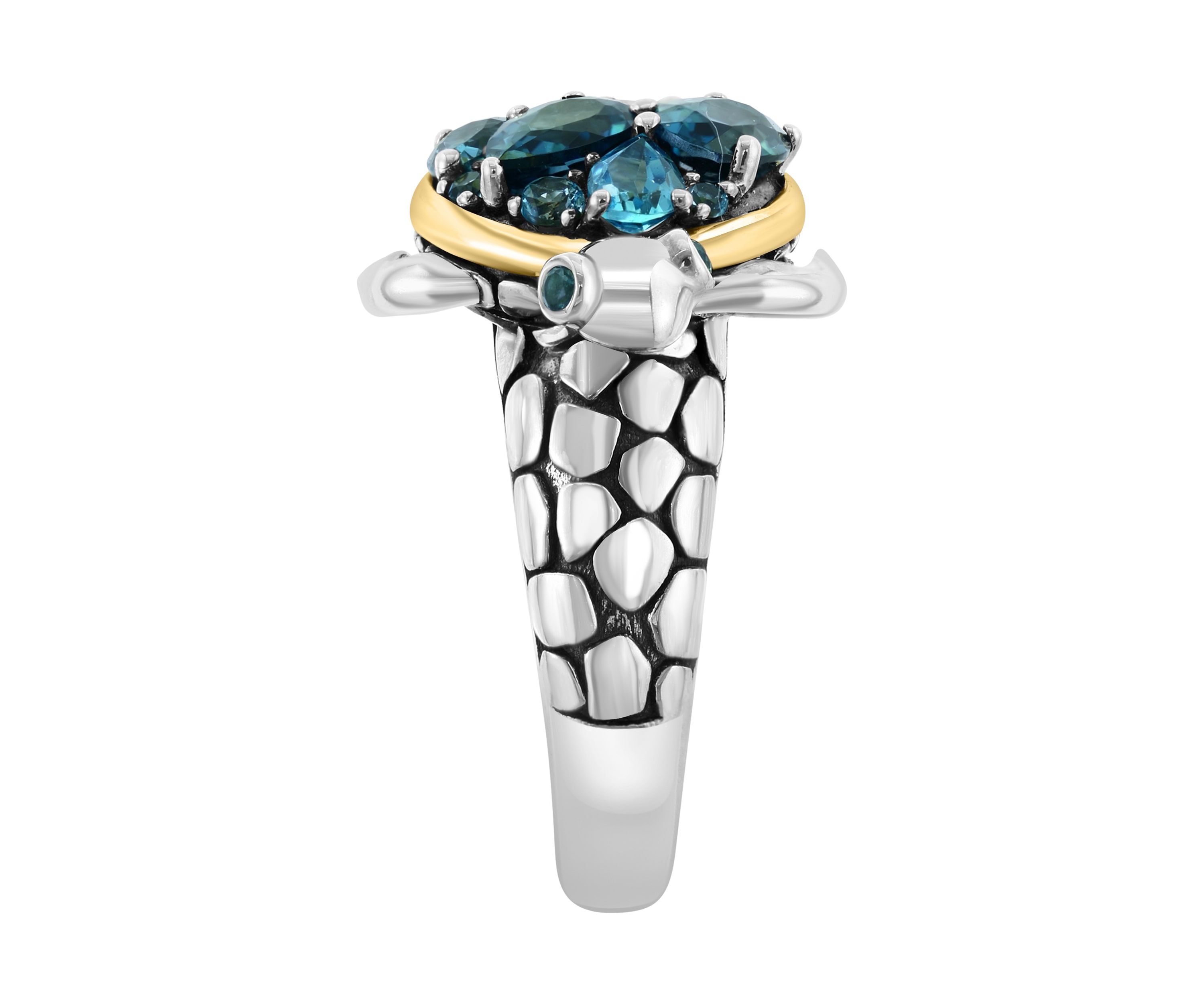 925 Sterling Silver/14K Yellow Gold Bluet Topaz, London Blue Topaz Ring