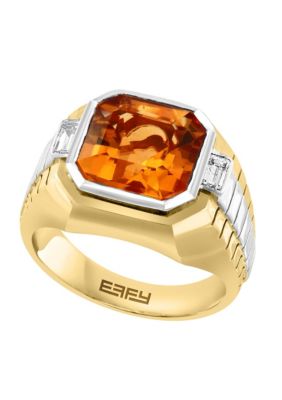 Effy Men's Citrine and White Topaz Ring in 18K Goldplated Sterling Silver, 10 -  0617892801280