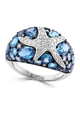 Effy Blue Topaz, London Blue Topaz, Sky Blue Topaz and White Sapphire Starfish Ring in Sterling Silver, 7