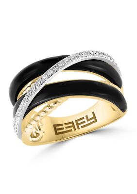 Effy Diamond And Onyx Ring In 14K Two Tone Gold