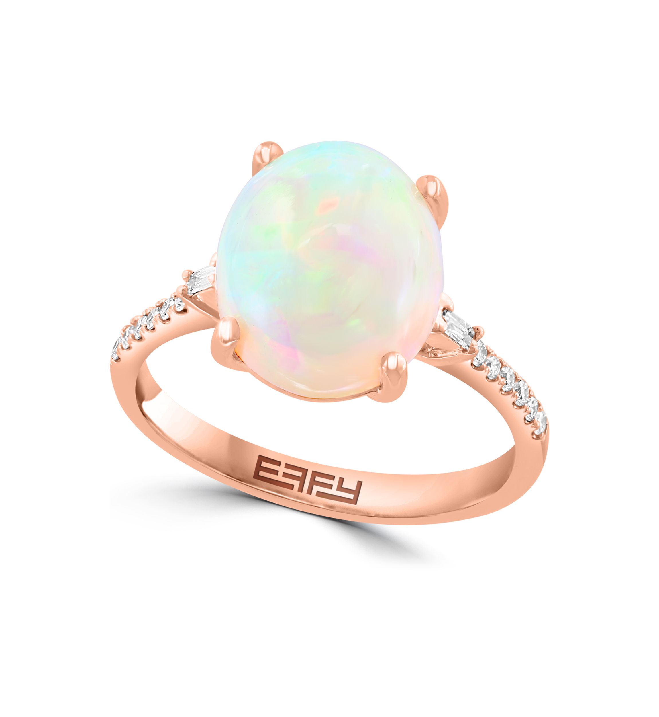 Diamond and Opal Oval Ring in 14K Rose Gold