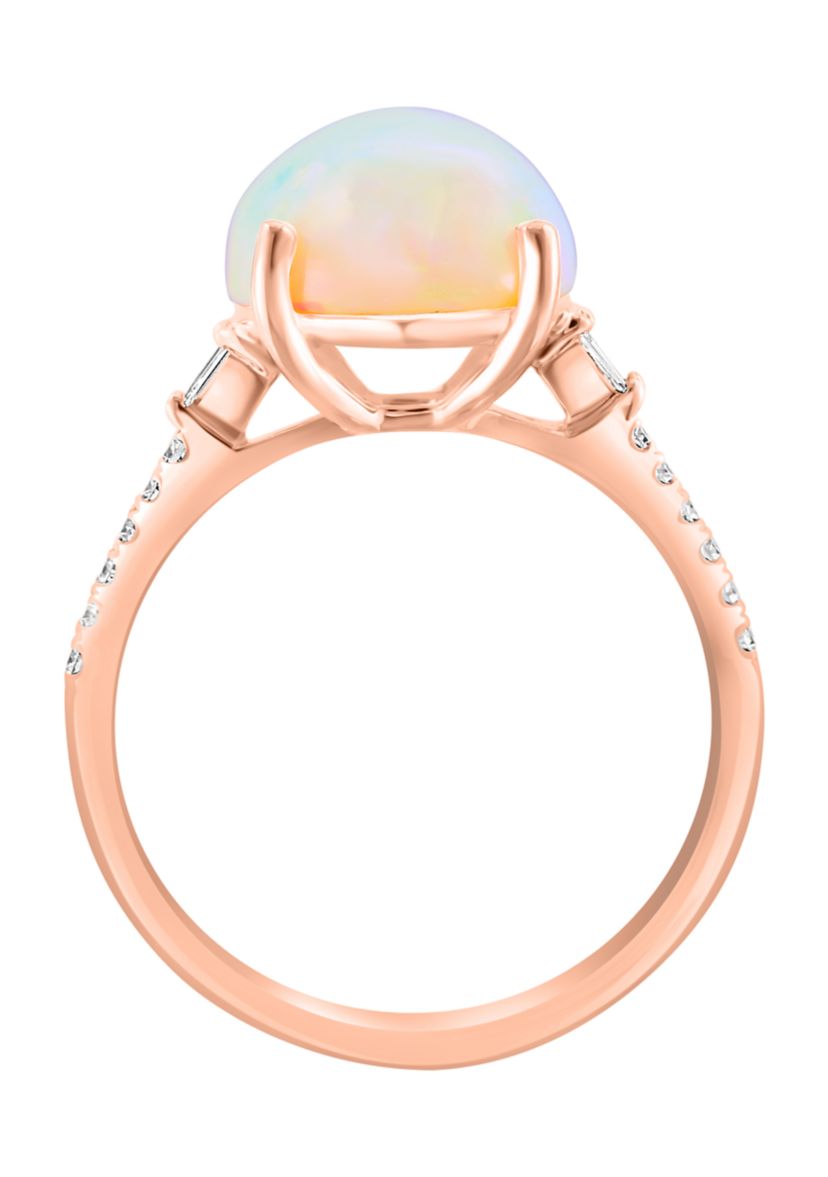 Diamond and Opal Oval Ring in 14K Rose Gold