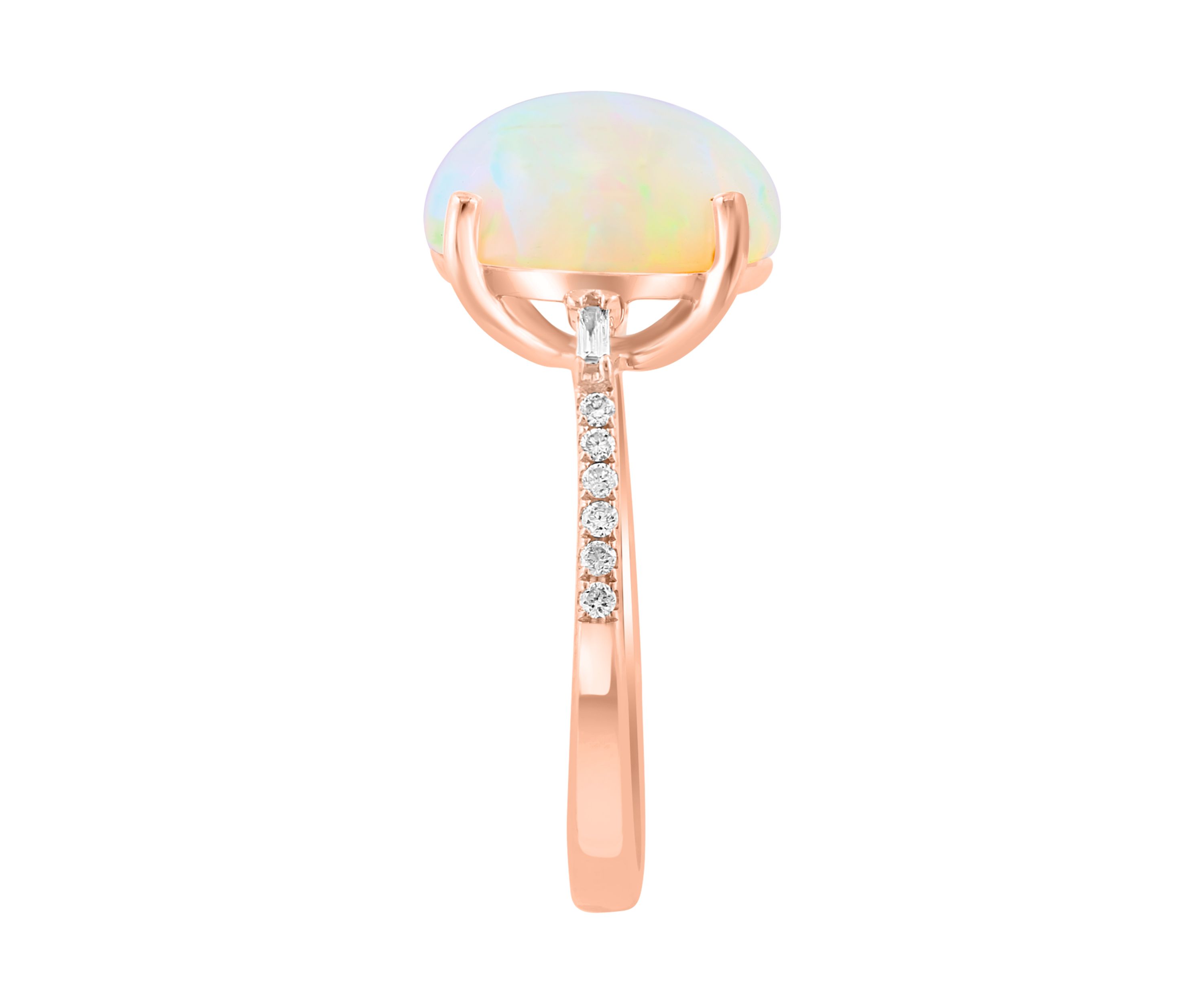 Diamond and Opal Oval Ring in 14K Rose Gold