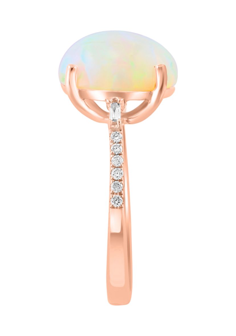 Diamond and Opal Oval Ring in 14K Rose Gold
