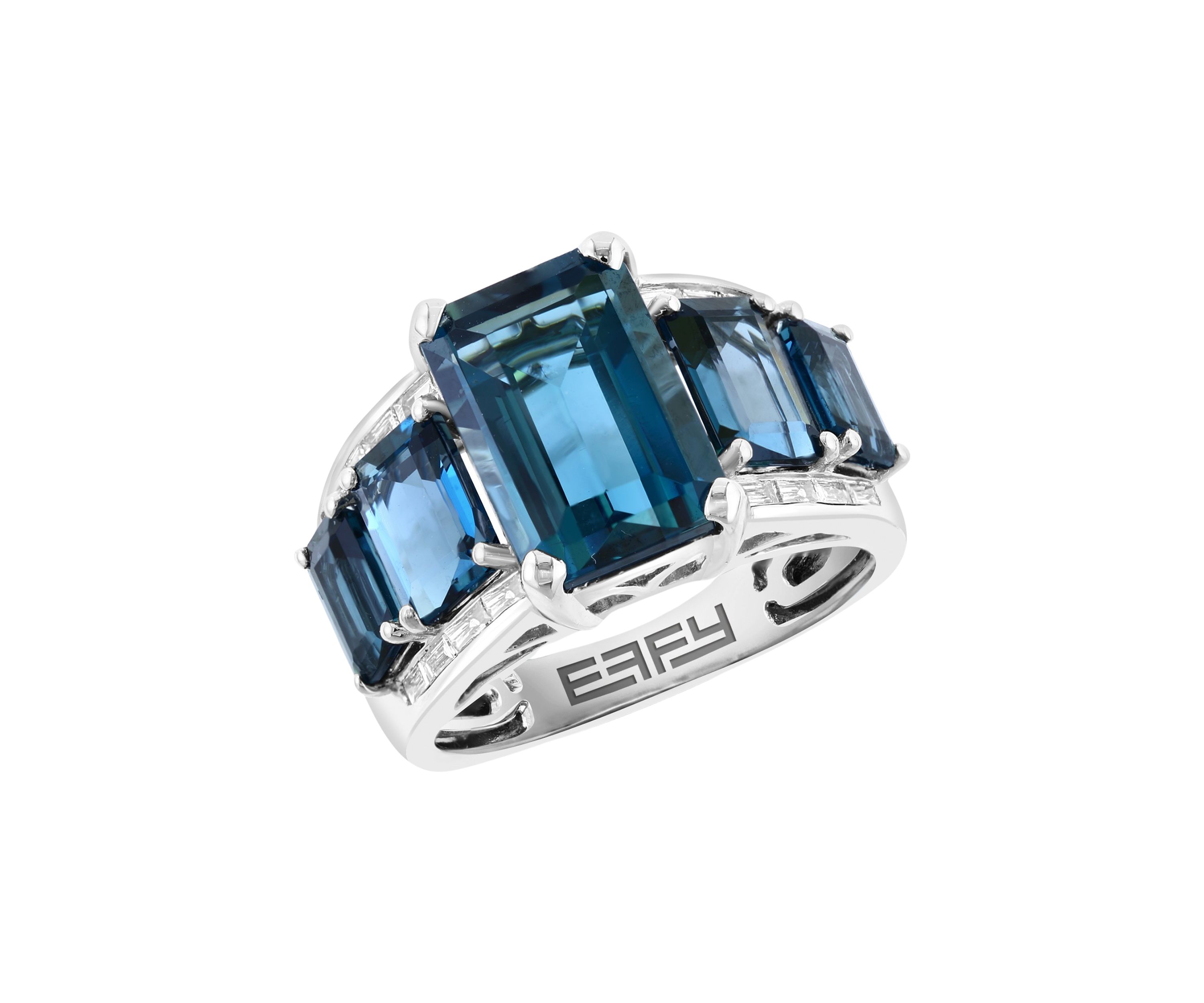 1/5 ct. t.w. Diamond, 8.83 ct. t.w. London Blue Topaz Ring in 14K White Gold