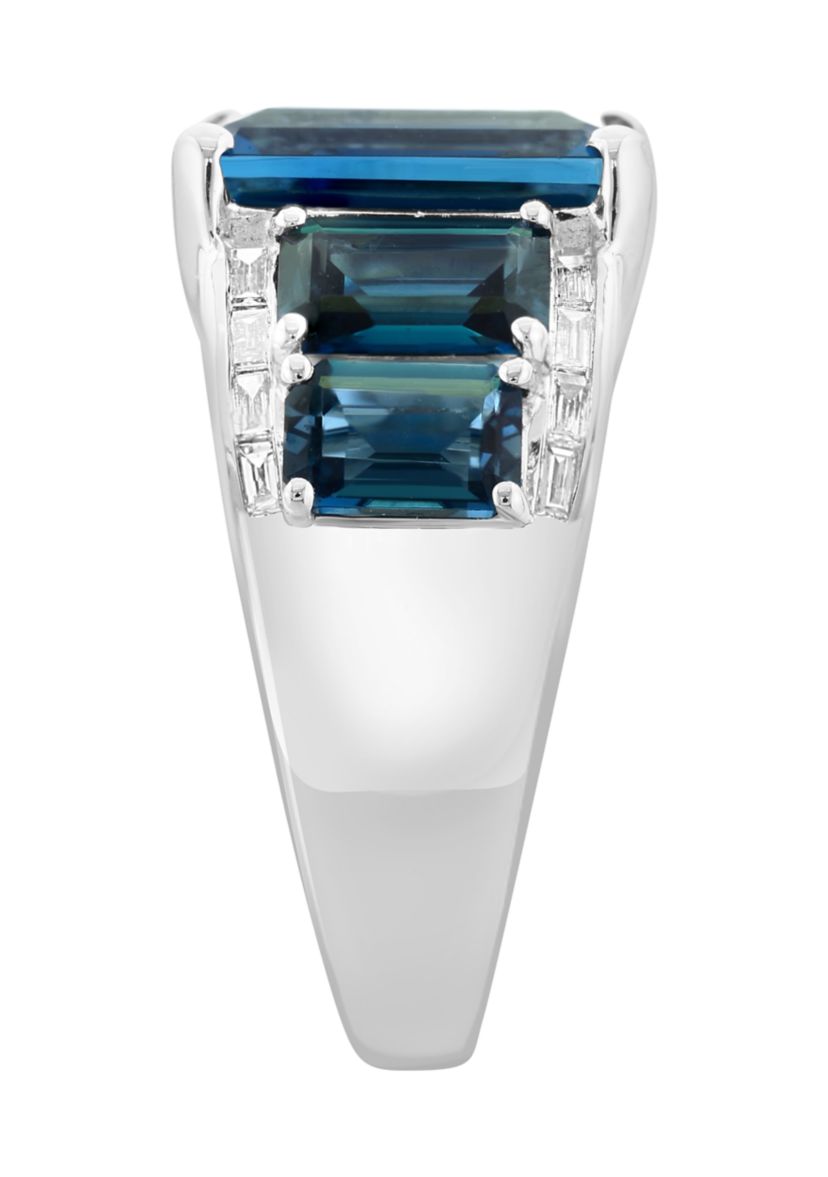 1/5 ct. t.w. Diamond, 8.83 ct. t.w. London Blue Topaz Ring in 14K White Gold