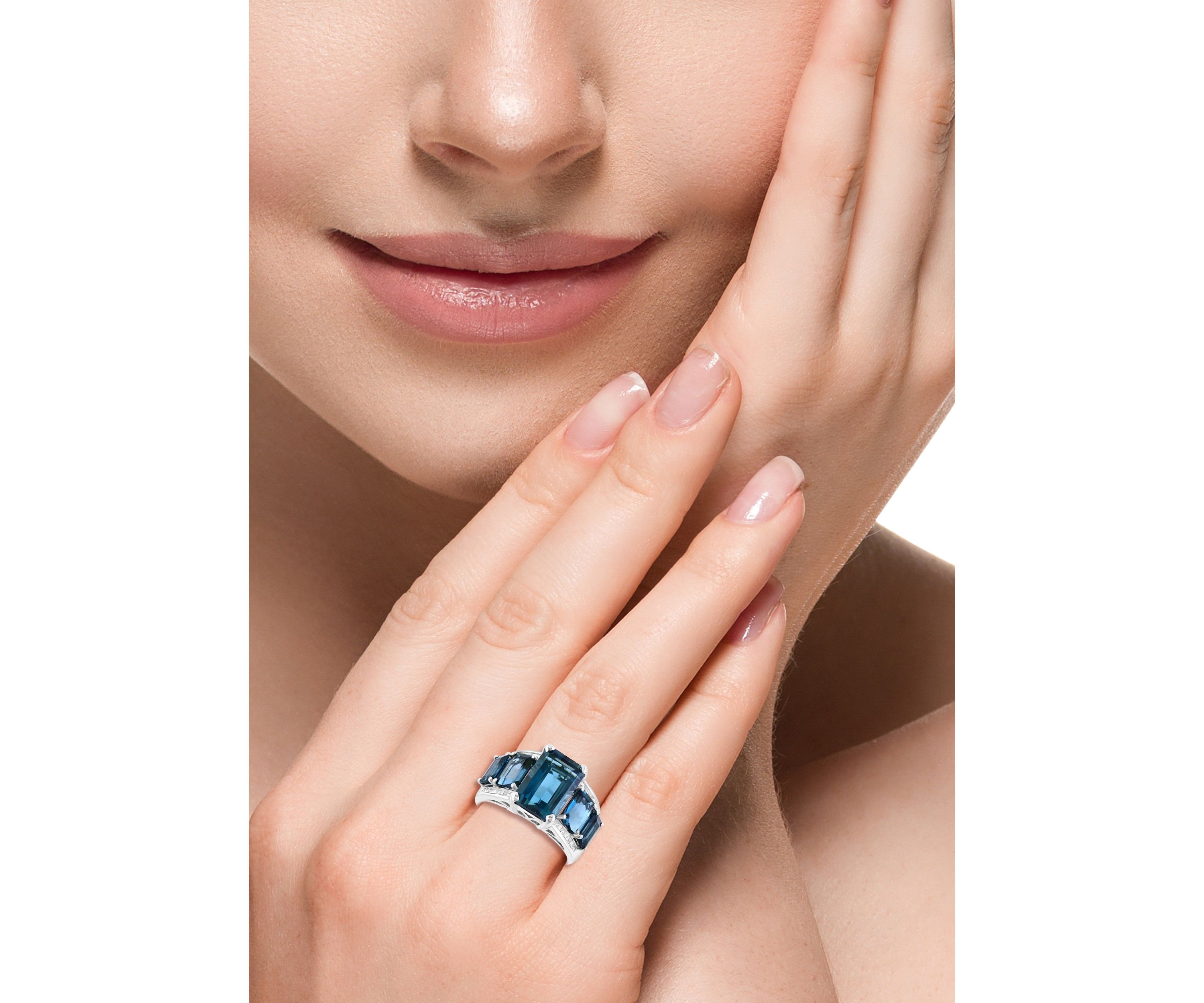 1/5 ct. t.w. Diamond, 8.83 ct. t.w. London Blue Topaz Ring in 14K White Gold