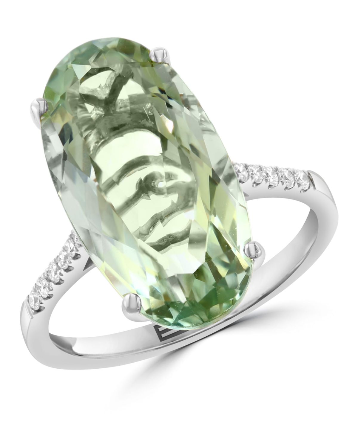 Diamond and Green Amethyst Ring in 14K White Gold