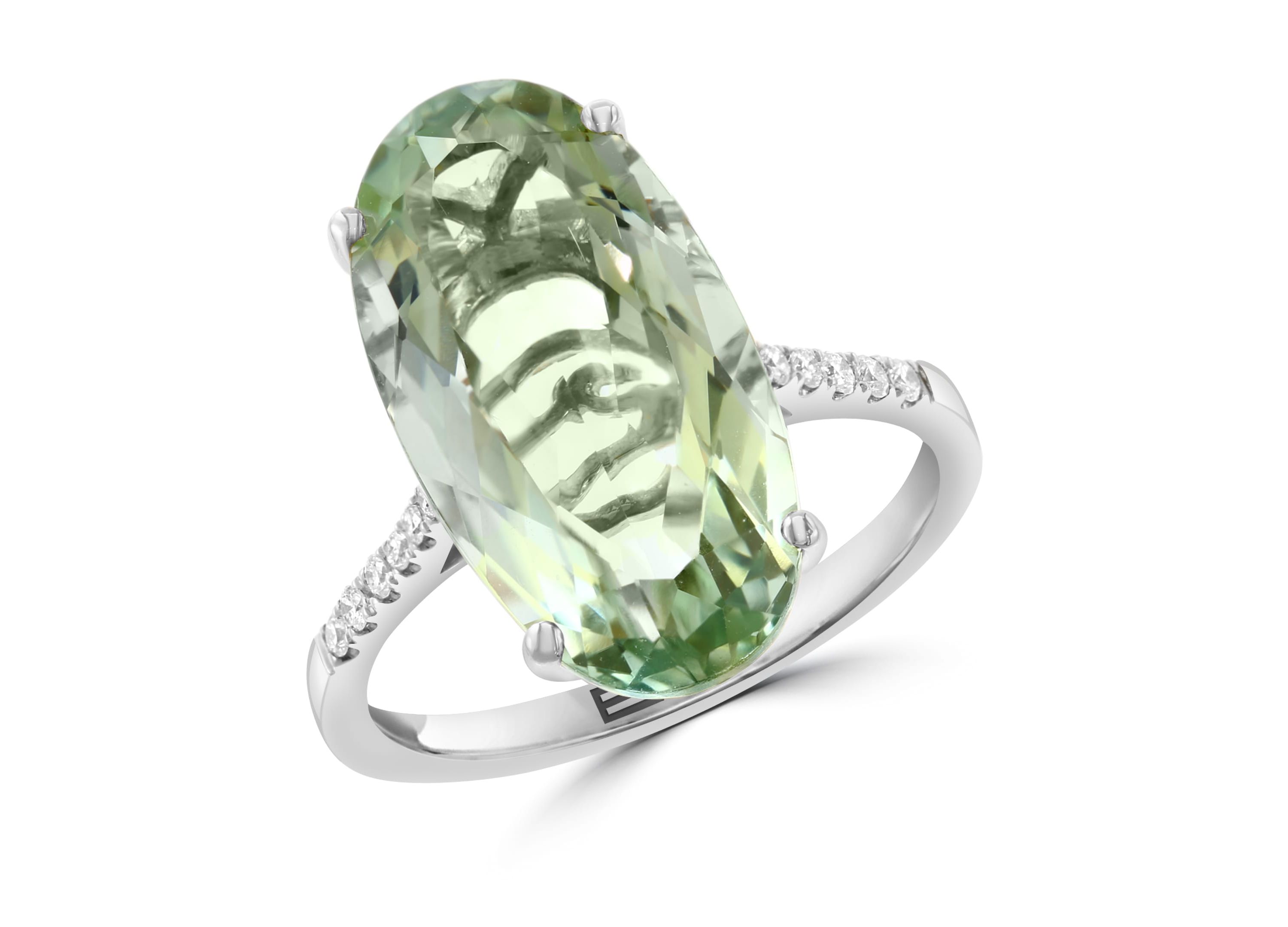 Diamond and Green Amethyst Ring in 14K White Gold
