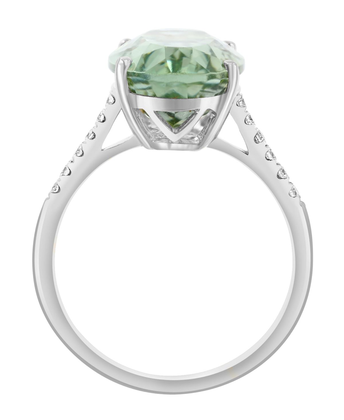 Diamond and Green Amethyst Ring in 14K White Gold