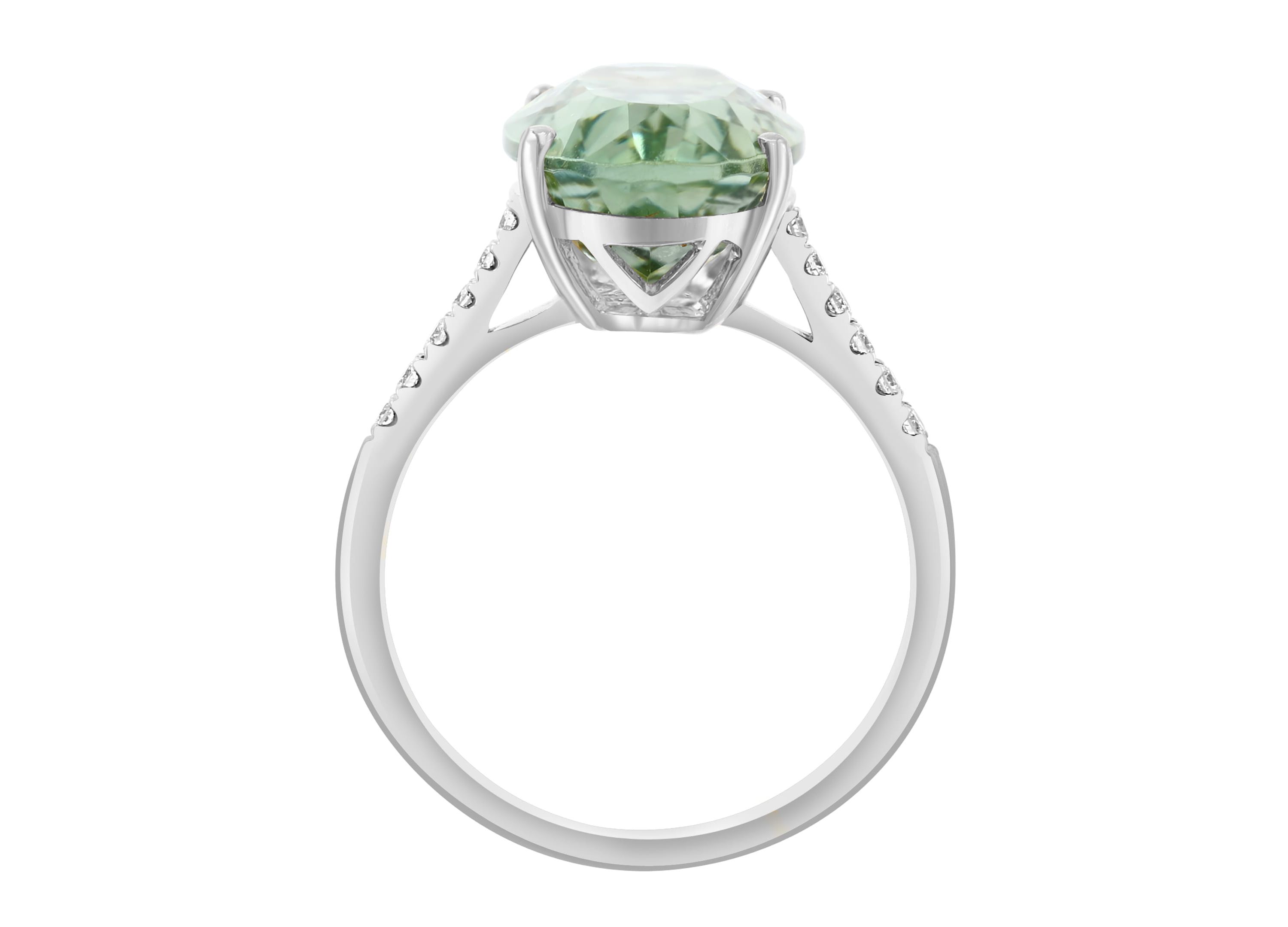 Diamond and Green Amethyst Ring in 14K White Gold