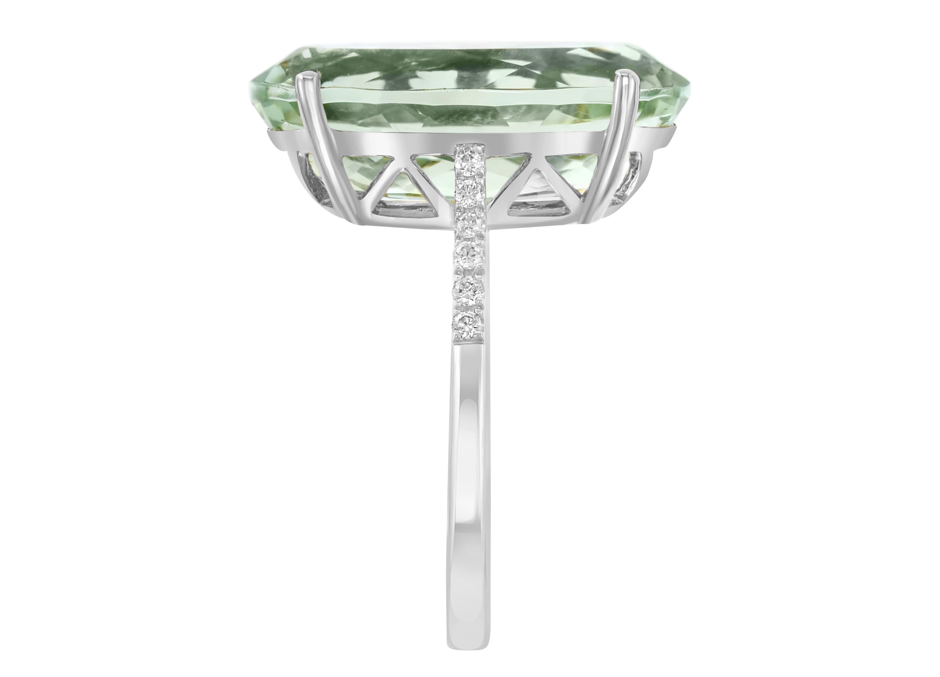 Diamond and Green Amethyst Ring in 14K White Gold