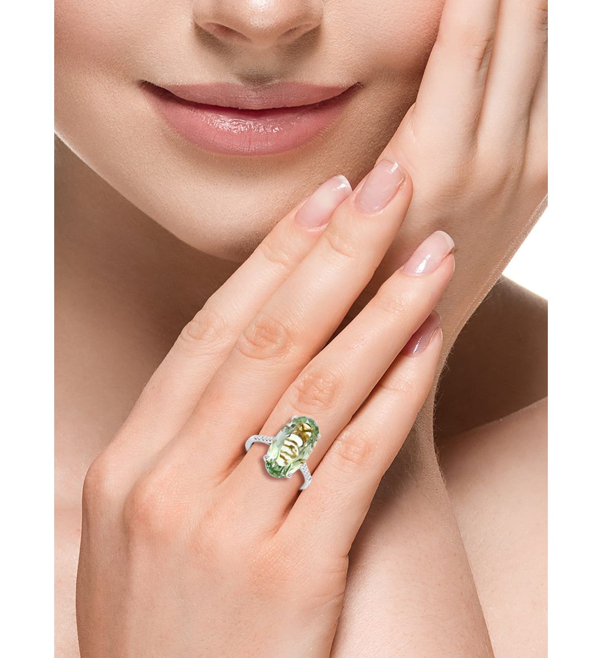 Diamond and Green Amethyst Ring in 14K White Gold