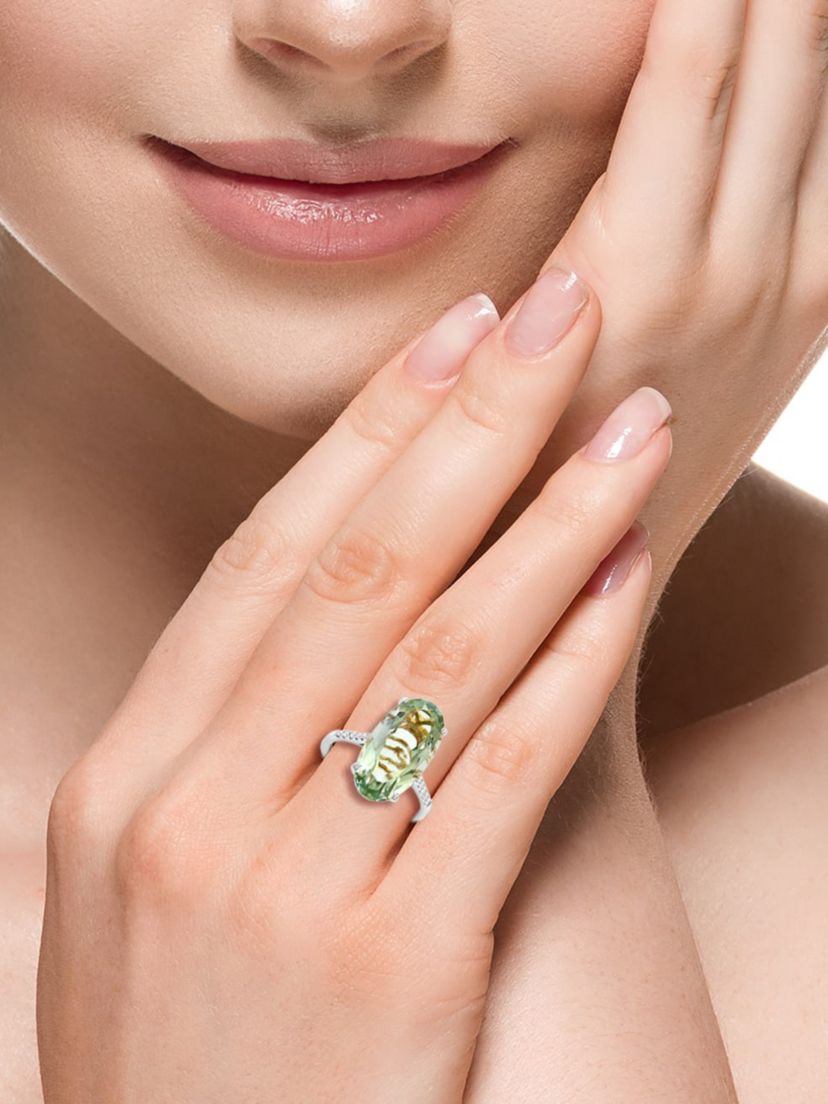 Diamond and Green Amethyst Ring in 14K White Gold