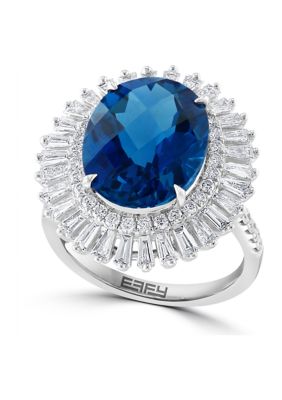 Effy 1.23 Ct. T.w. Diamond And 8.85 Ct. T.w. London Blue Topaz Ring In 14K White Gold, 7 -  0617892787157