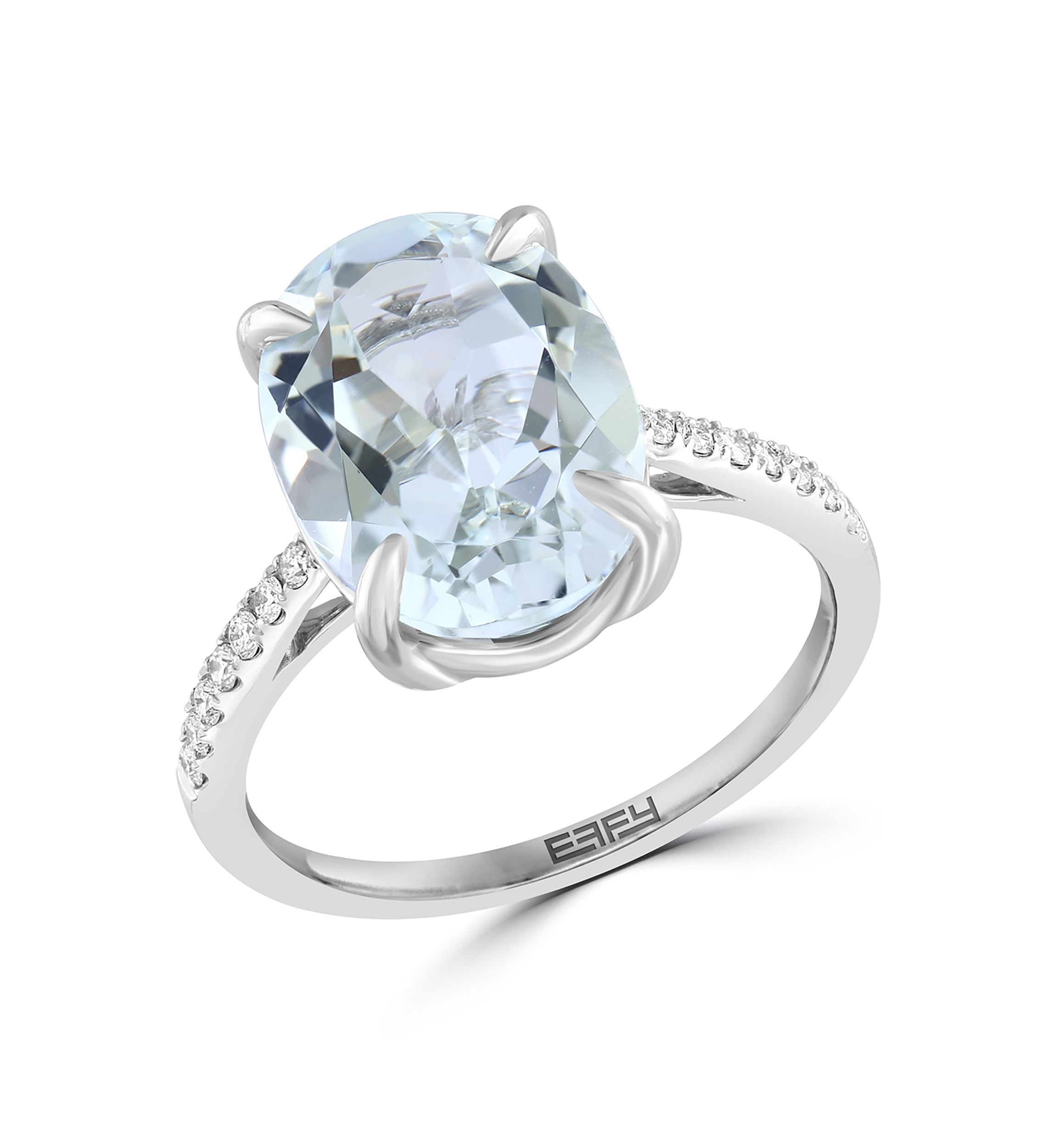 Diamond and White Topaz Oval Ring in 14K White Gold