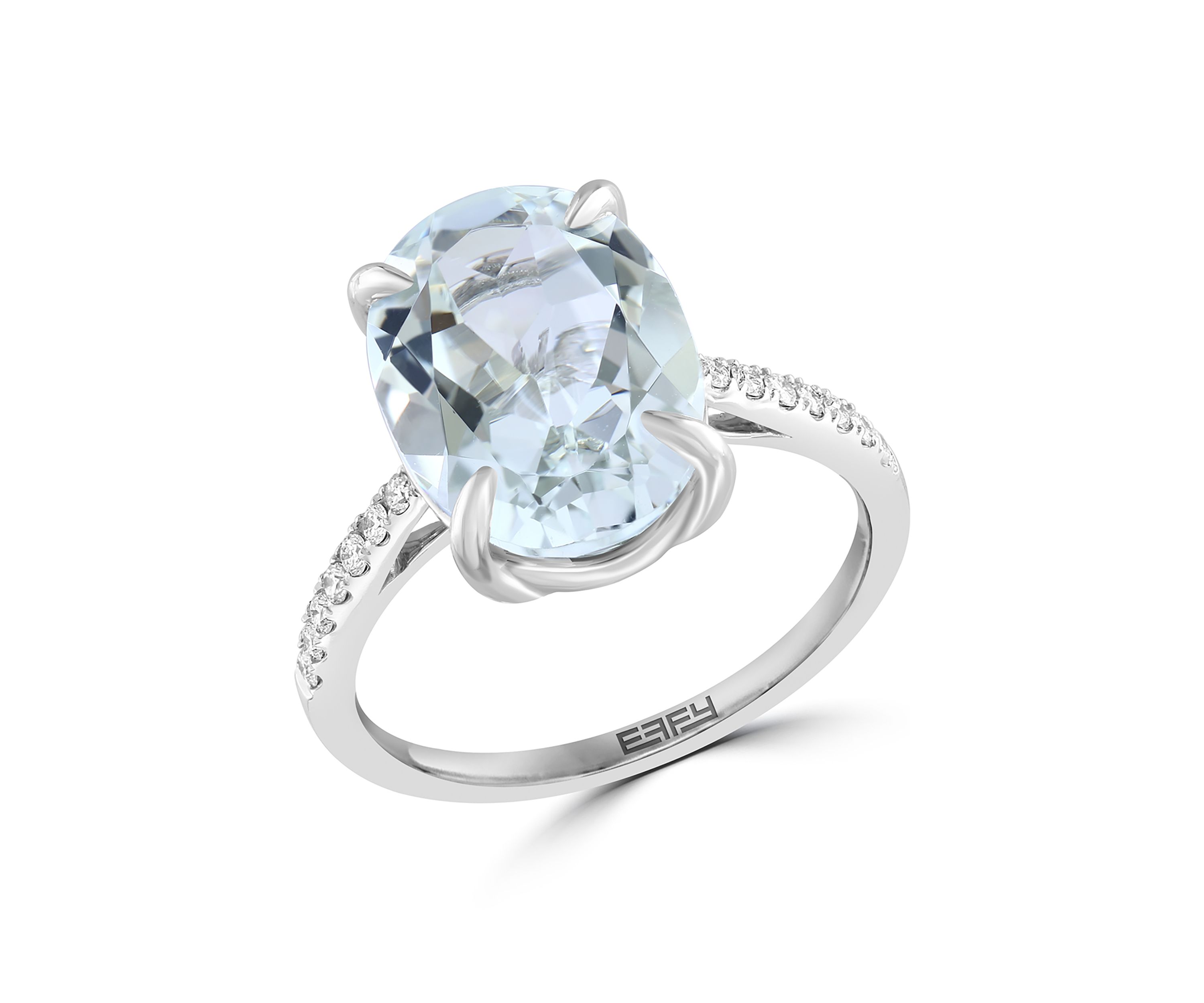 Diamond and White Topaz Oval Ring in 14K White Gold